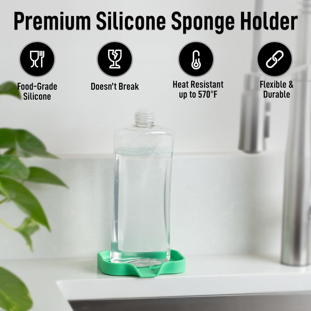 Zulay Kitchen Small Silicone Sponge Holder (4.9x3.3”) – Space-Saving Sink Organizer Tray for