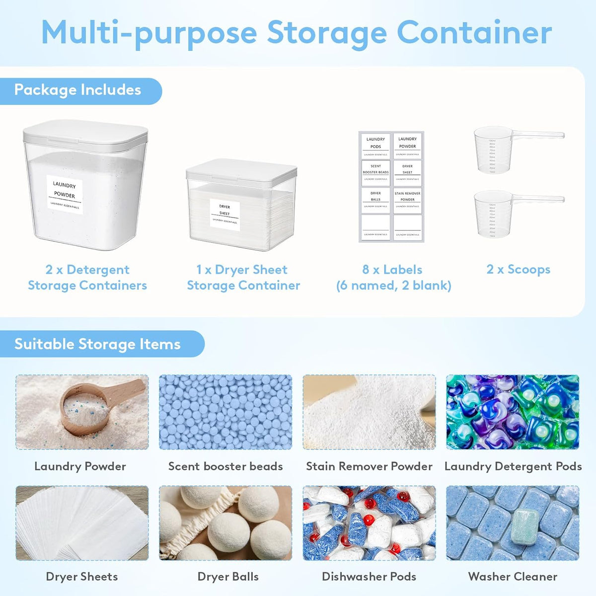 Lifewit 2+1 Laundry Pods Container & Dryer Sheet Holder, Large Powder Detergent Dispenser Storage