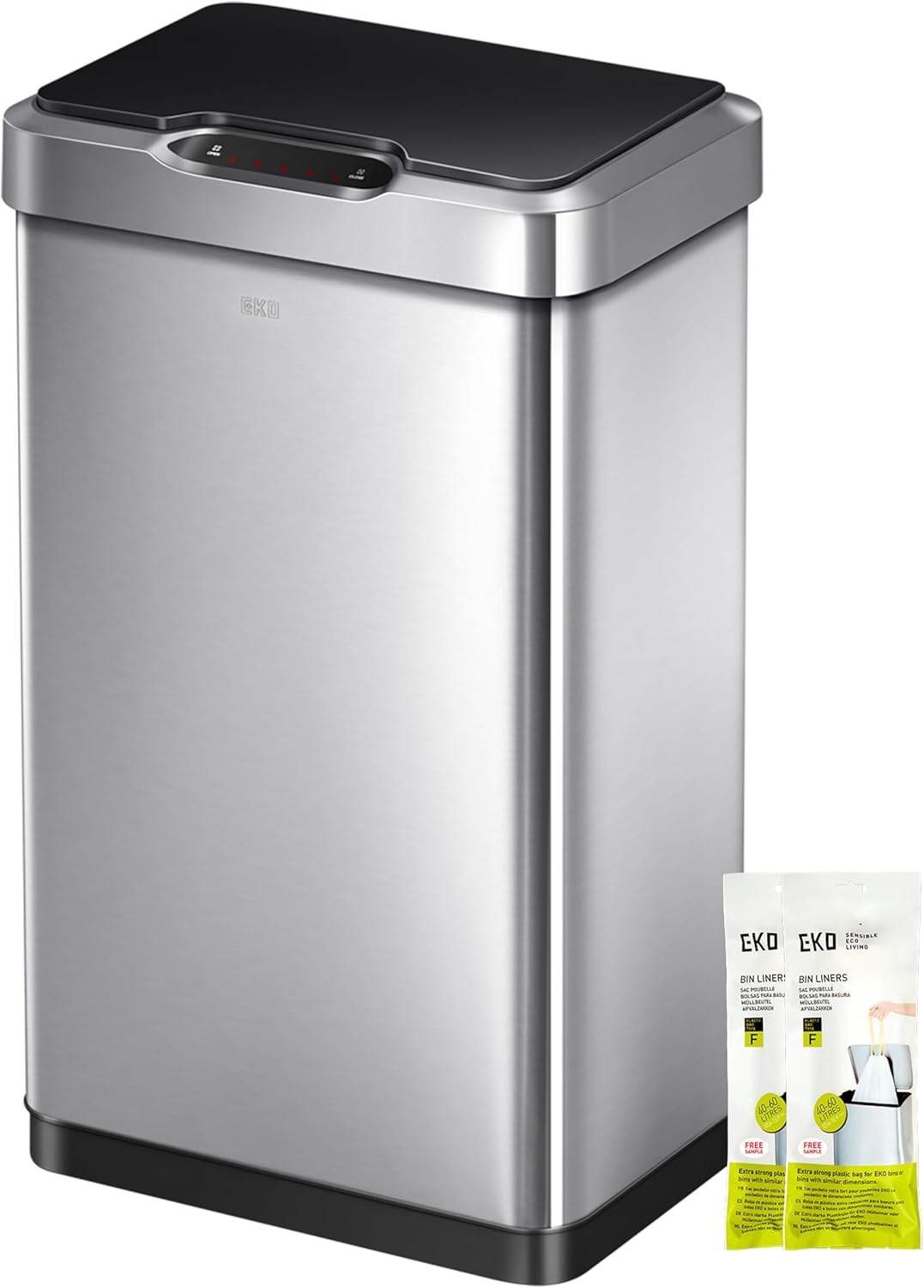 EKO Mirage-T 50 Liter / 13.2 Gallon Touchless Rectangular Motion Sensor Trash Can, Brushed