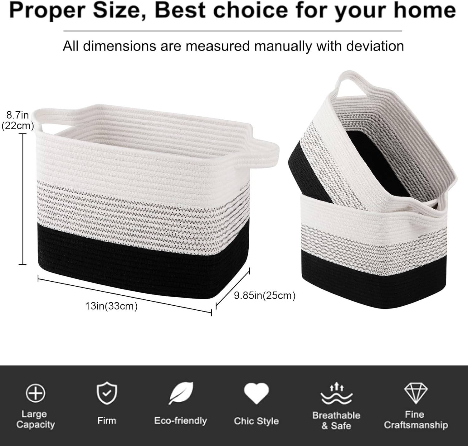 OIAHOMY Storage Basket, Woven Baskets for Storage, Cotton Rope Basket for toys,Towel Baskets for