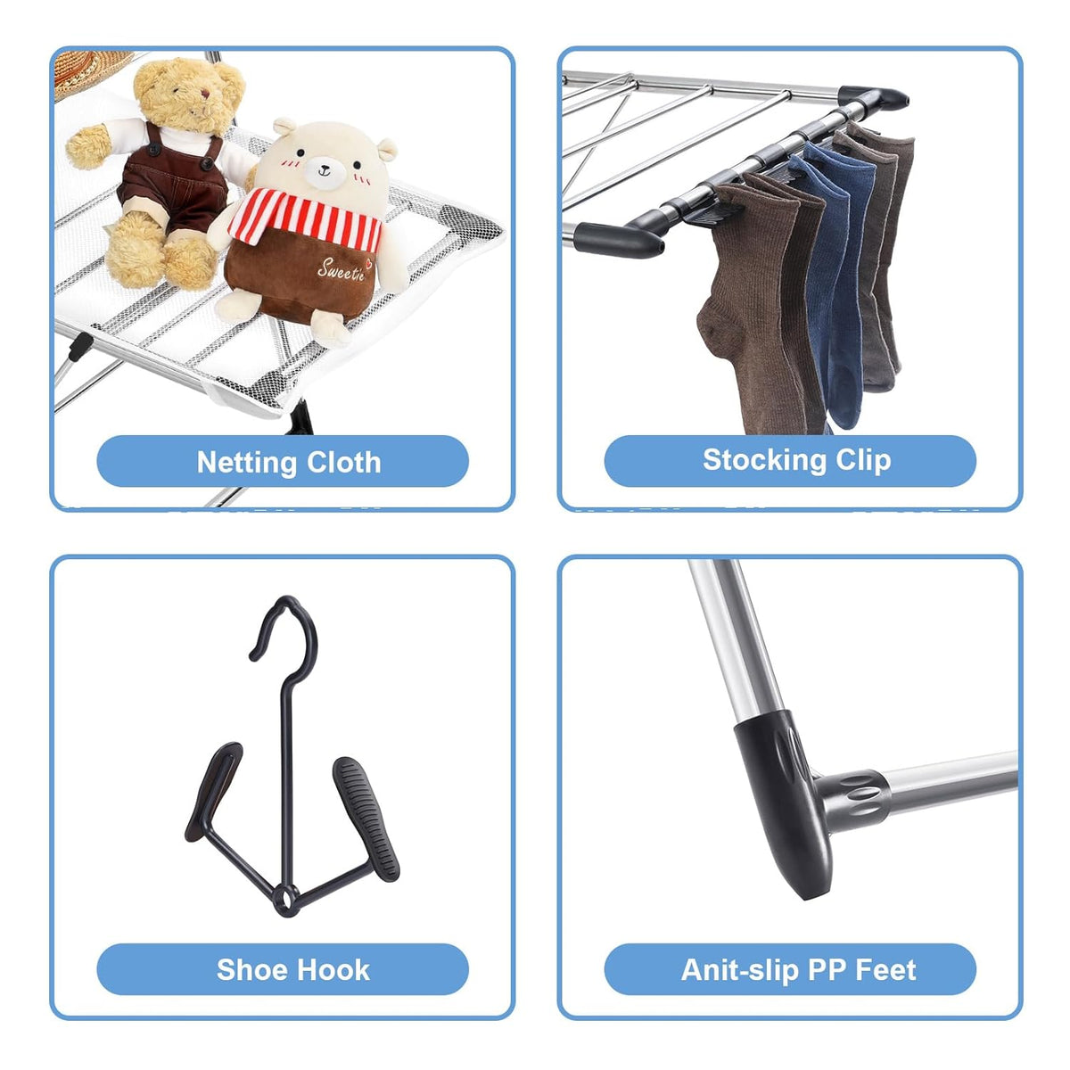 APEXCHASER Clothes Drying Rack, Foldable 2-Level Drying Racks with High Hanger, Metal Laundry Stand