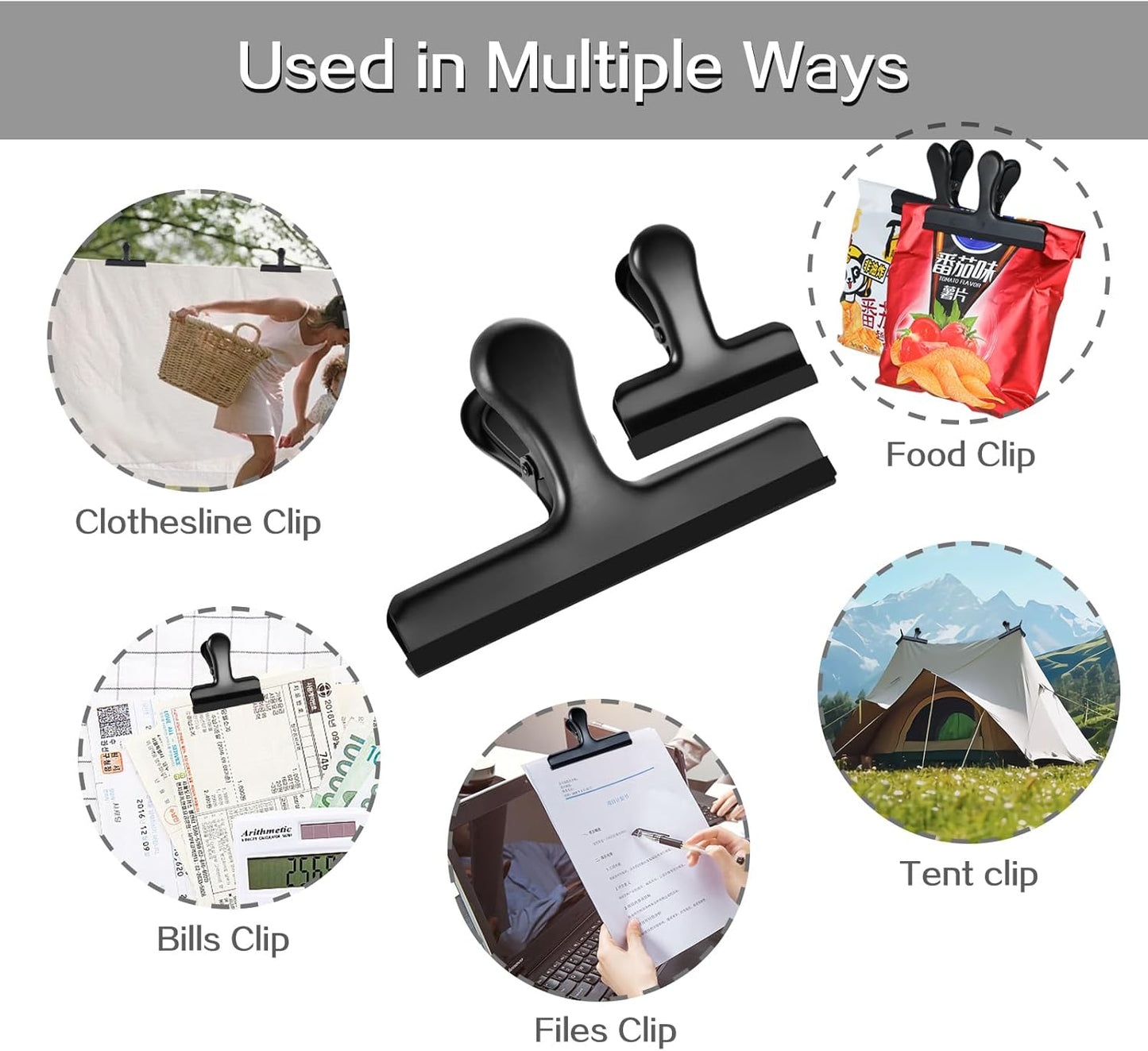 HOUSE AGAIN 12 Pack Stainless Steel Chip Bag Clips Covered with Silicone - NO More Sharp Edges