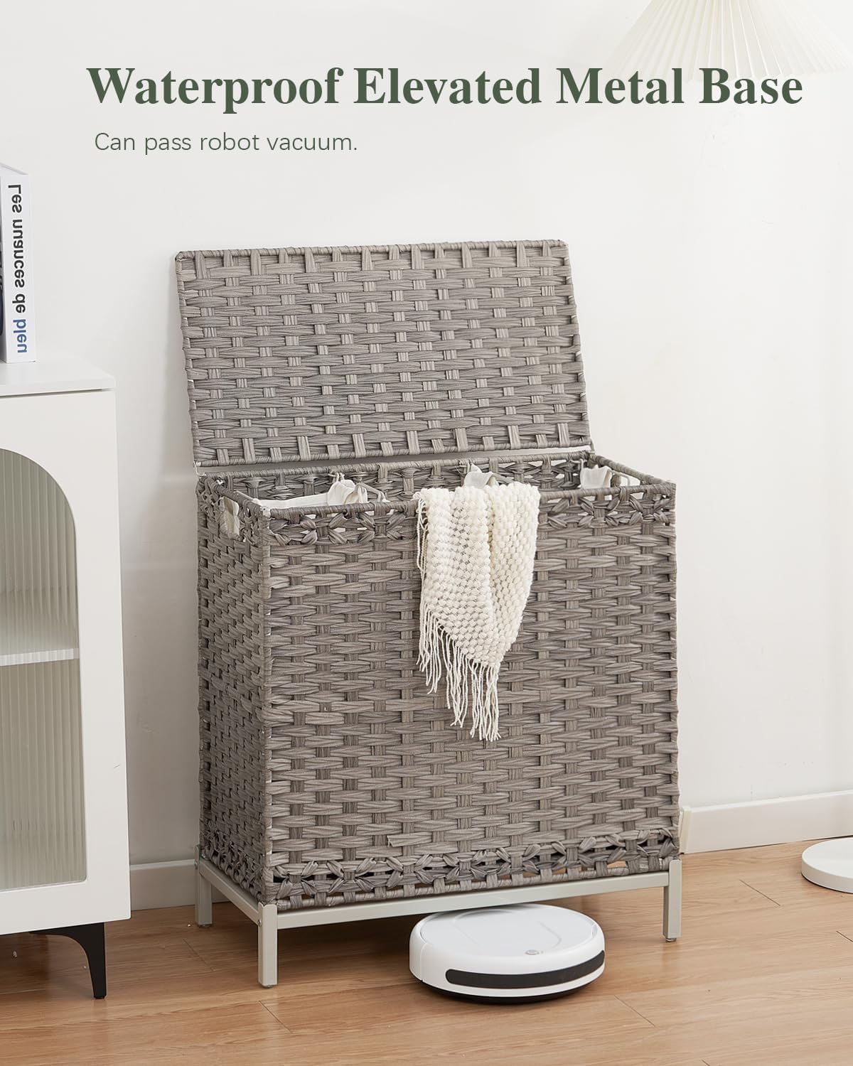 Laundry Hamper with Lid 132 L, (35 Gallons) Clothes Hamper with Lid, Handwoven Rattan Laundry