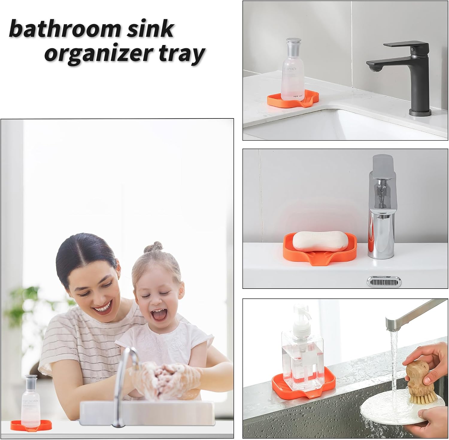 Silicone Bathroom Soap Dishes with Drain Spout-Bathroom and Kitchen Sink Organizer,Sponge