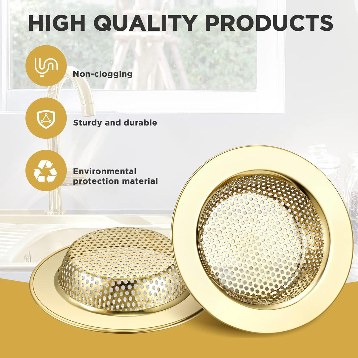 Retisee 2 Pcs Sink Strainer Stainless Steel Kitchen Sink Drain Strainer Basket Cover Mesh Hair Food