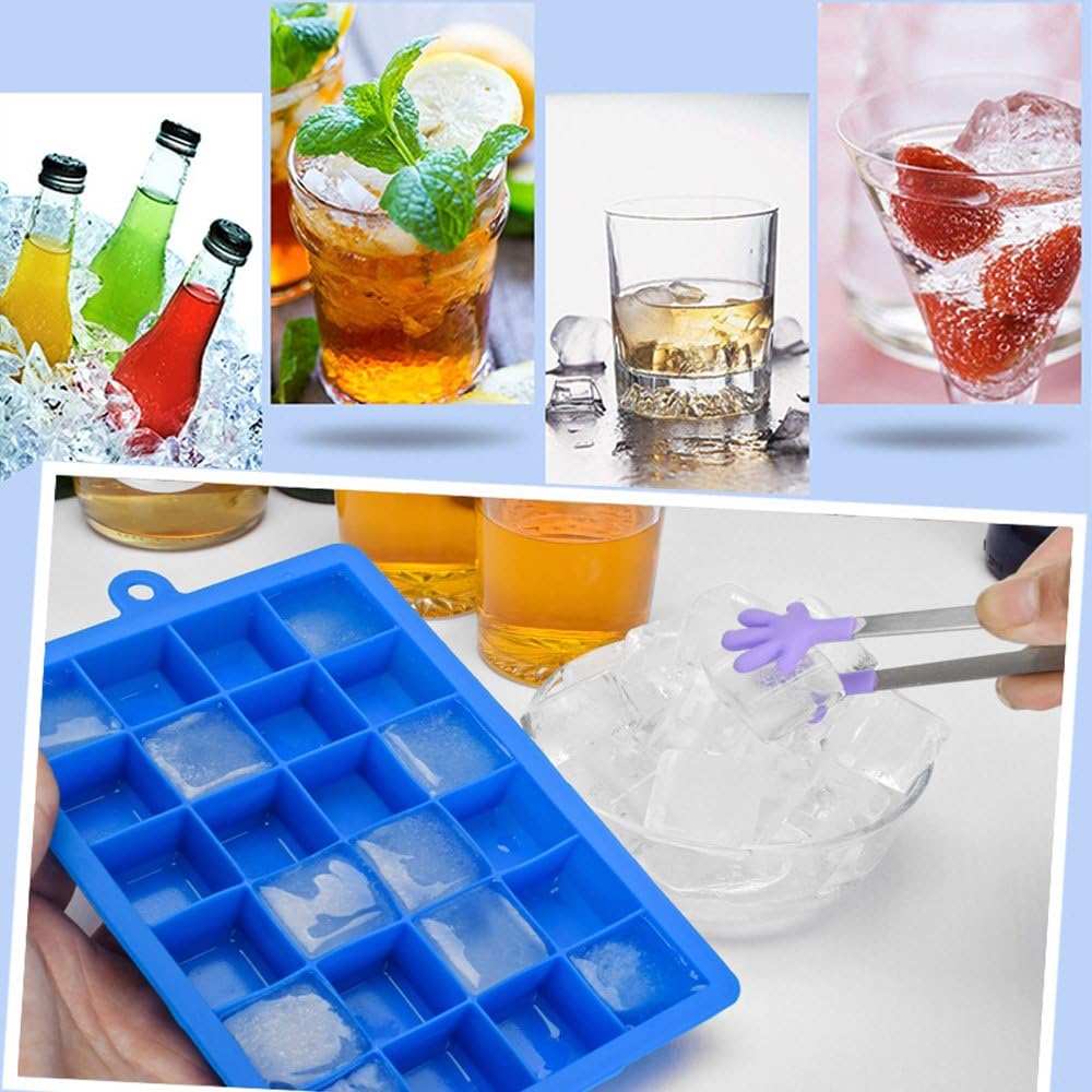 Ice Cube Tray, Silicone Square Ice Trays Easy Release Stackable Ice Cube Mold with Removable Lid