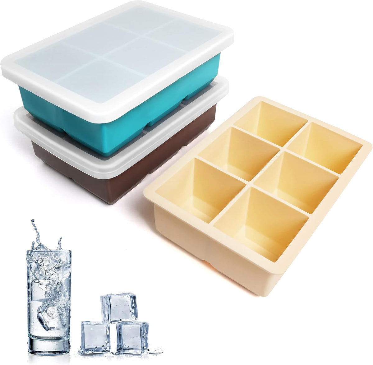 Silicone Ice Cube Trays 3 Pack - Large Size Silicone Ice Cube Molds with Leak Proof Removable Lid