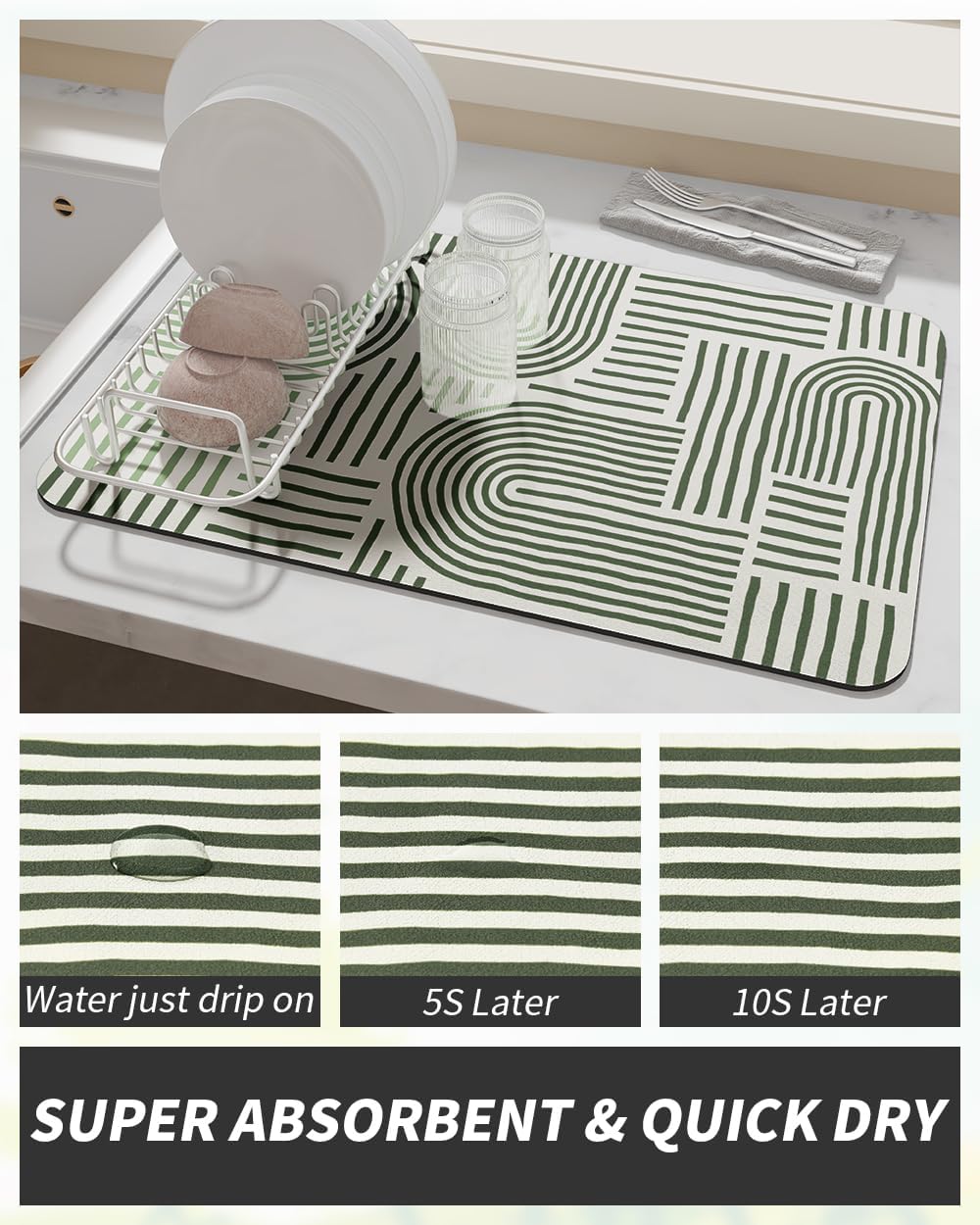 AMOAMI Coffee Mat Hide Stain Rubber Backed Absorbent Dish Drying Mat for Kitchen Counter - Fits
