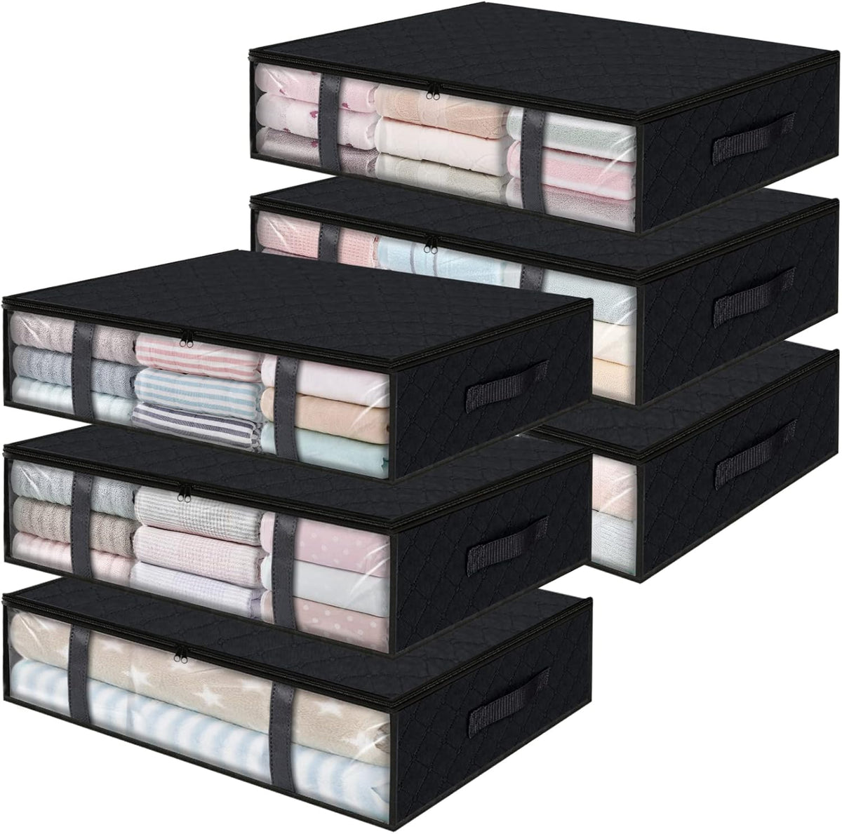 StorageRight Under Bed Storage Bins, 6-Pack 40L Foldable Fabric Storage Bags with Transparent