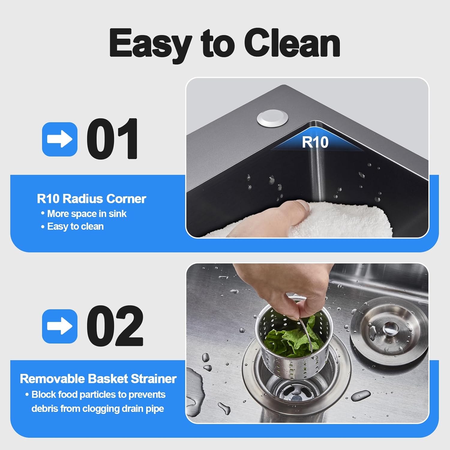 20x16 Inch Drop in Kitchen Sink, 304 Black Stainless Steel Sink, 9" Deep Single Bowl, R10 Tight