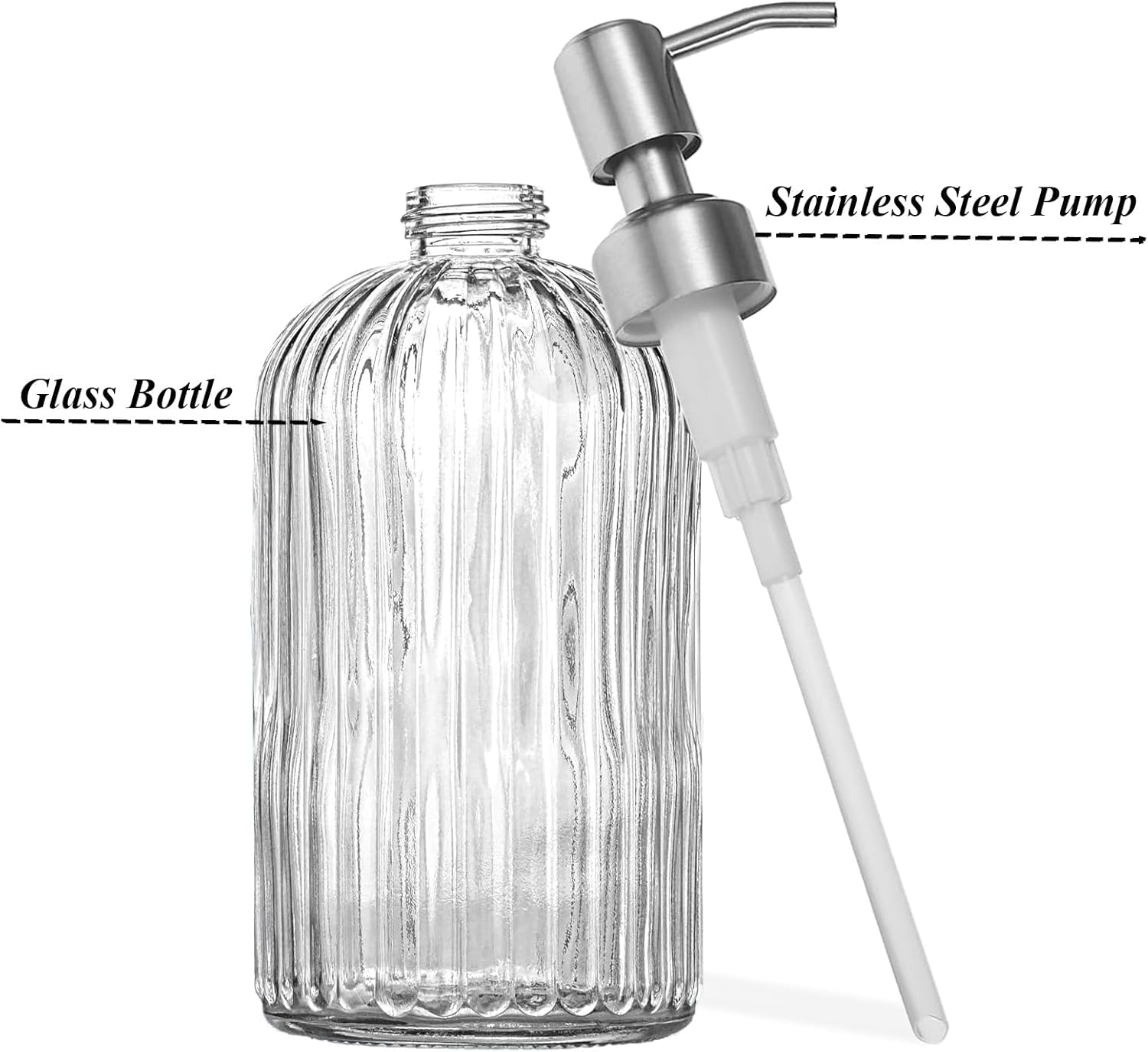 14Oz Clear Soap Dispenser Bathroom, Glass Hand Soap Dispensers with Stainless Steel Pump