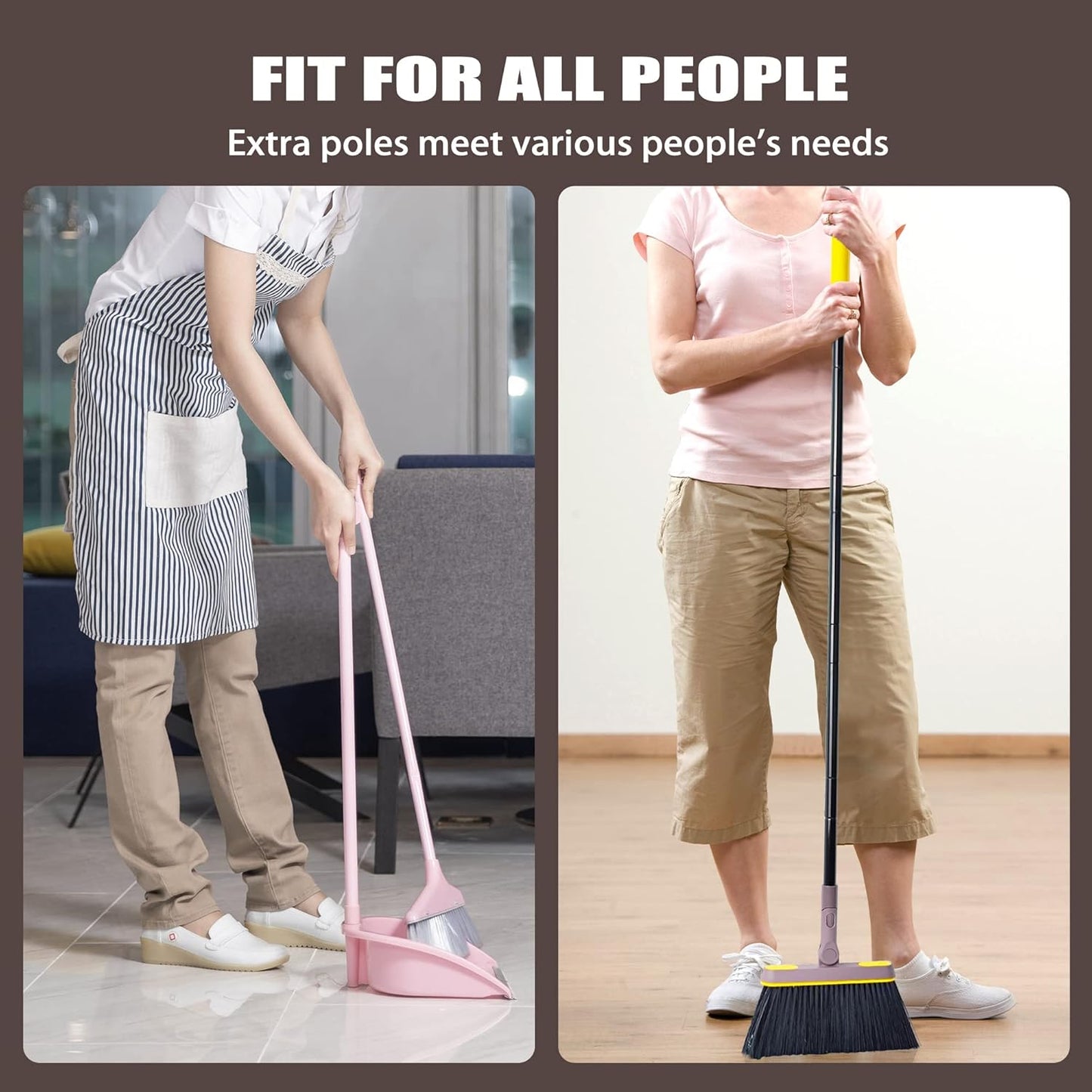 JEHONN Broom with Dustpan Combo Set, Long Handle Lightweight 180 Degree Rotating Sweeping Brush