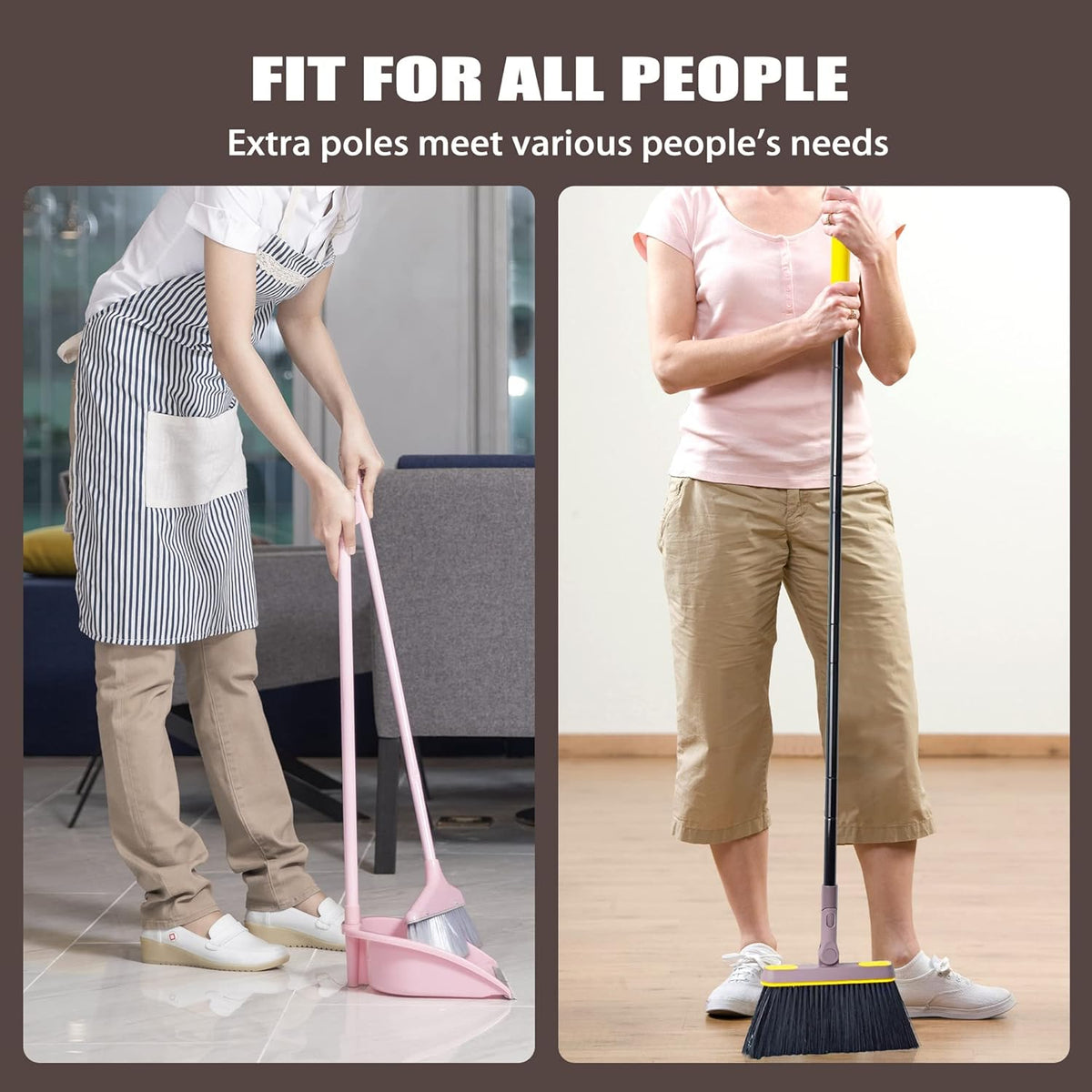 JEHONN Broom with Dustpan Combo Set, Long Handle Lightweight 180 Degree Rotating Sweeping Brush