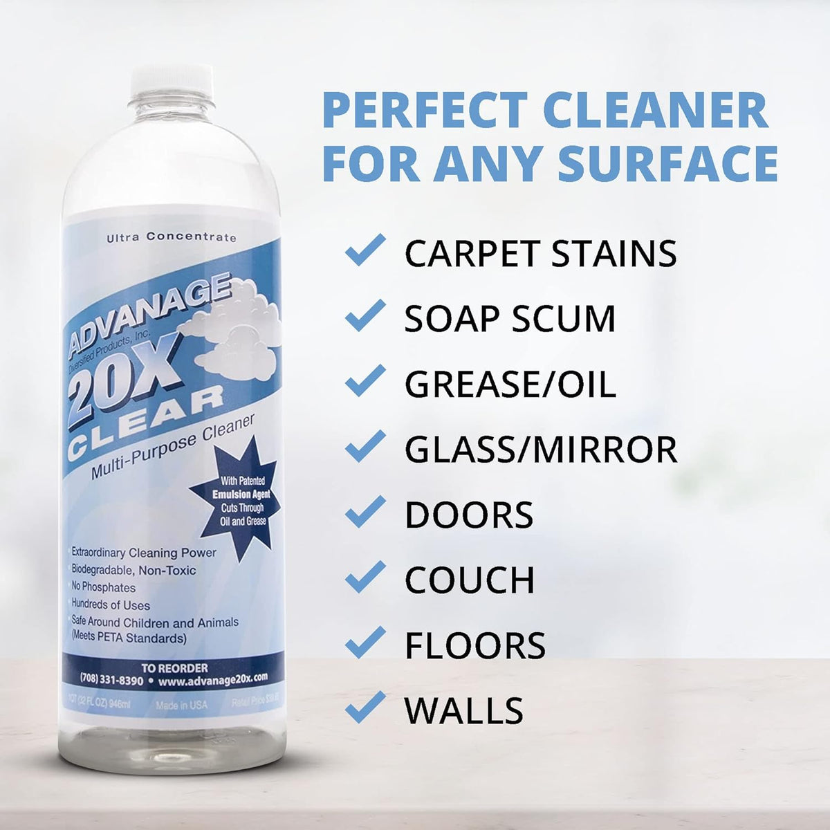 All Purpose Cleaner Concentrate - Advanage 20X The Wonder Cleaner Unscented for All Surfaces Around