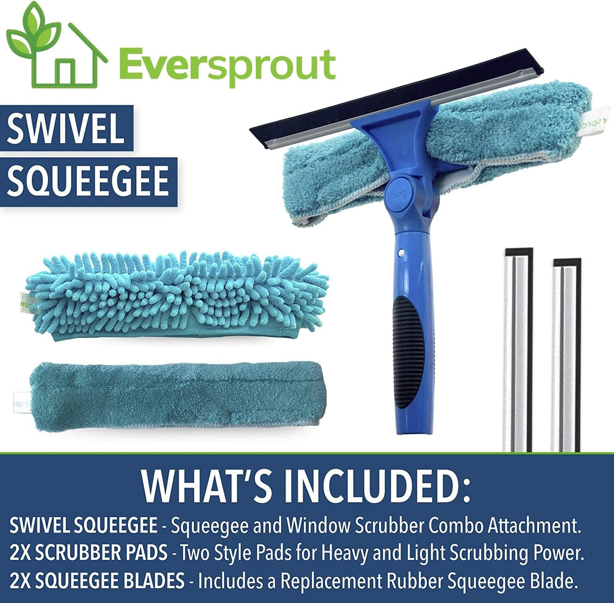 EVERSPROUT Swivel Squeegee & Microfiber Glass Window Scrubber, Light-Weight Window Cleaning Kit
