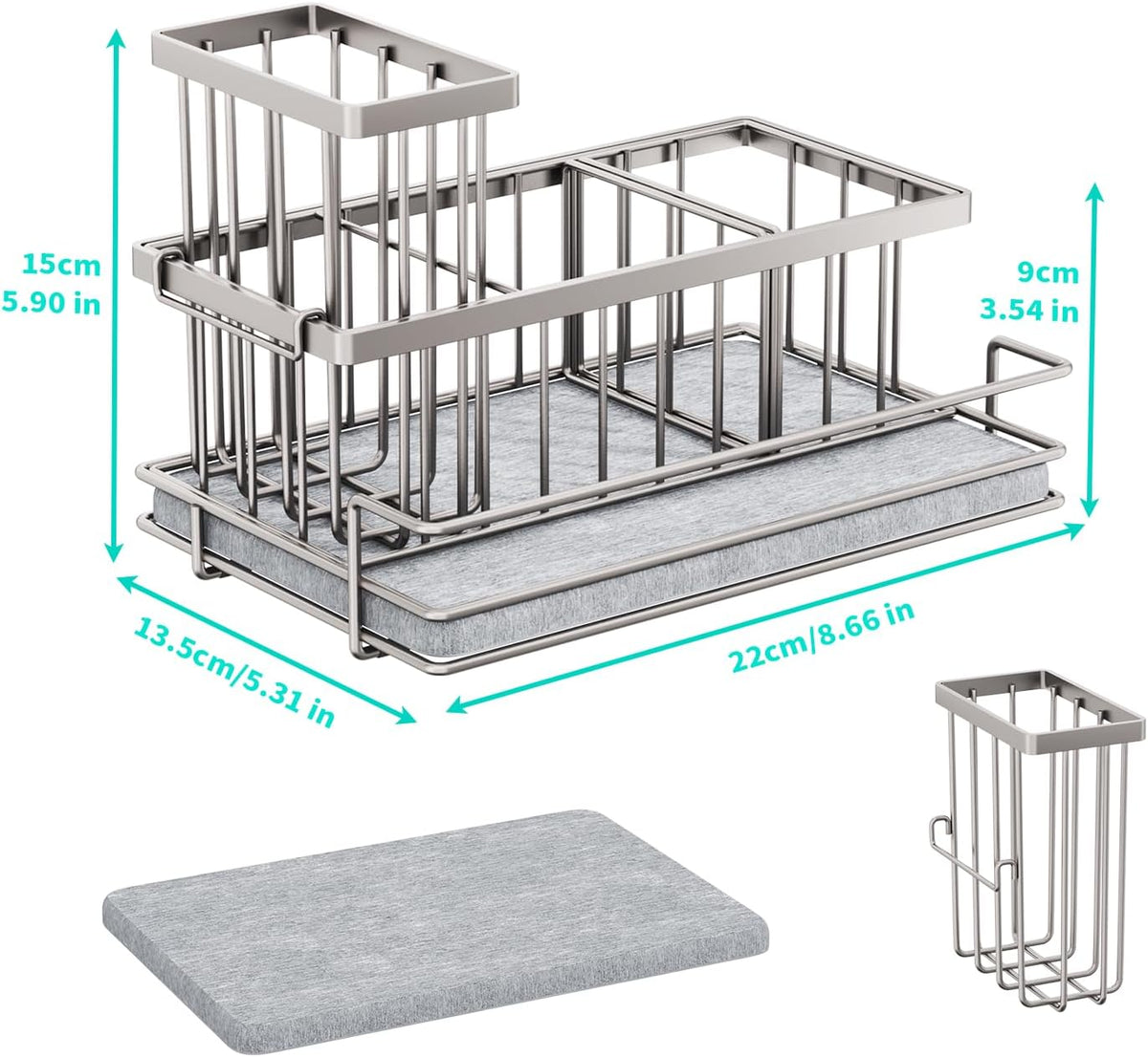 HapiRm Sink Caddy Sponge Holder - Kitchen Sink Organizer with Instant Drying Stone and Brush