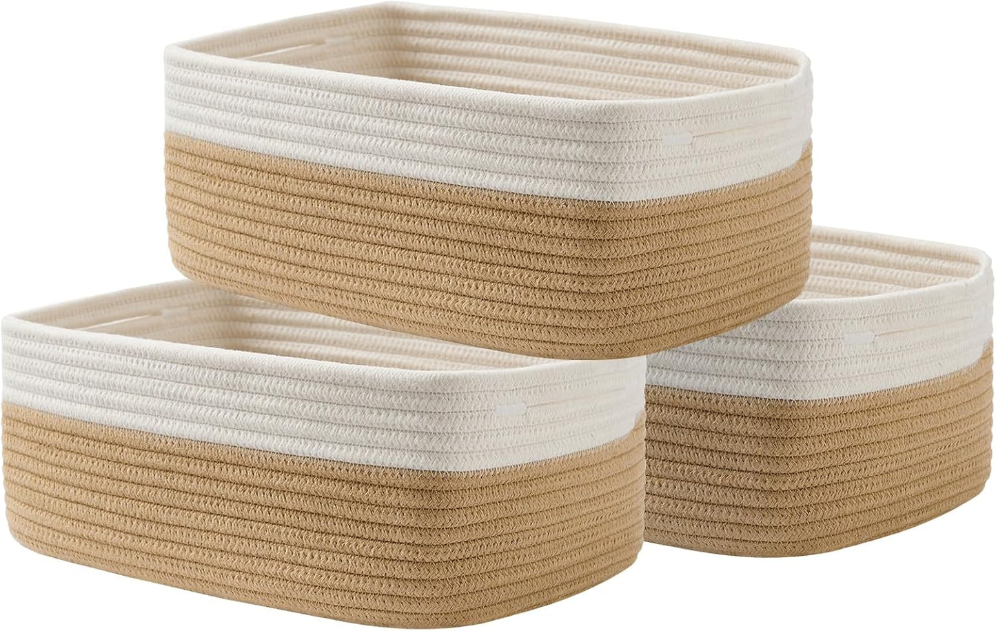 Small Woven Basket, 13.5 x 9.5 x 5 Inches, Storage Basket for Organizing, Cute Small Rope Shelf
