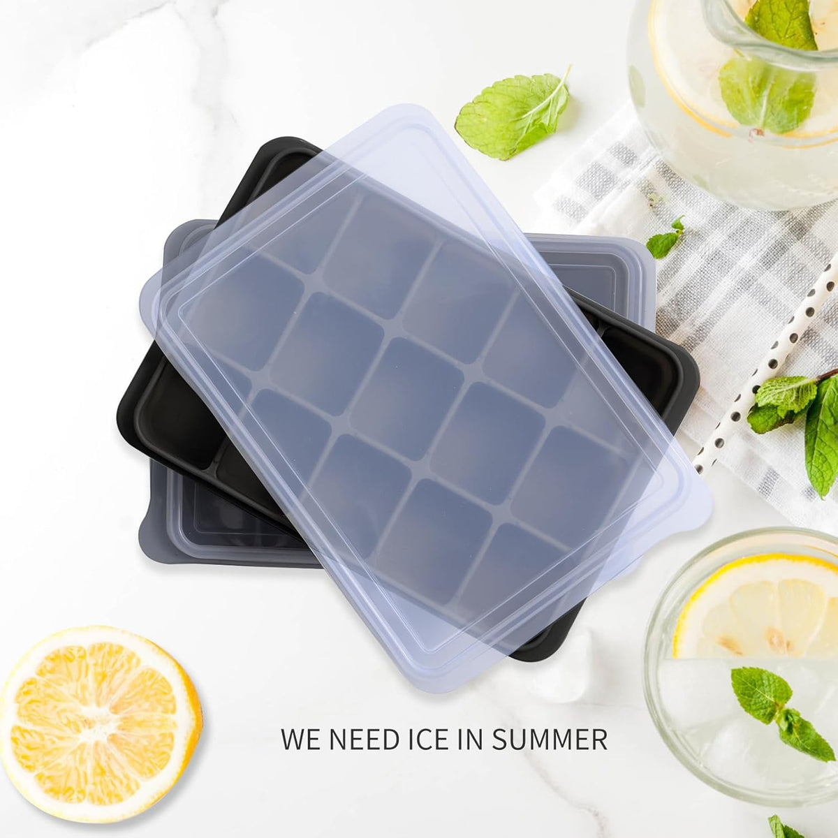 Tvmania Ice Cube Trays Set of 2, Easy Release 15 Flexible Silicone Ice Cube Molds with Removable