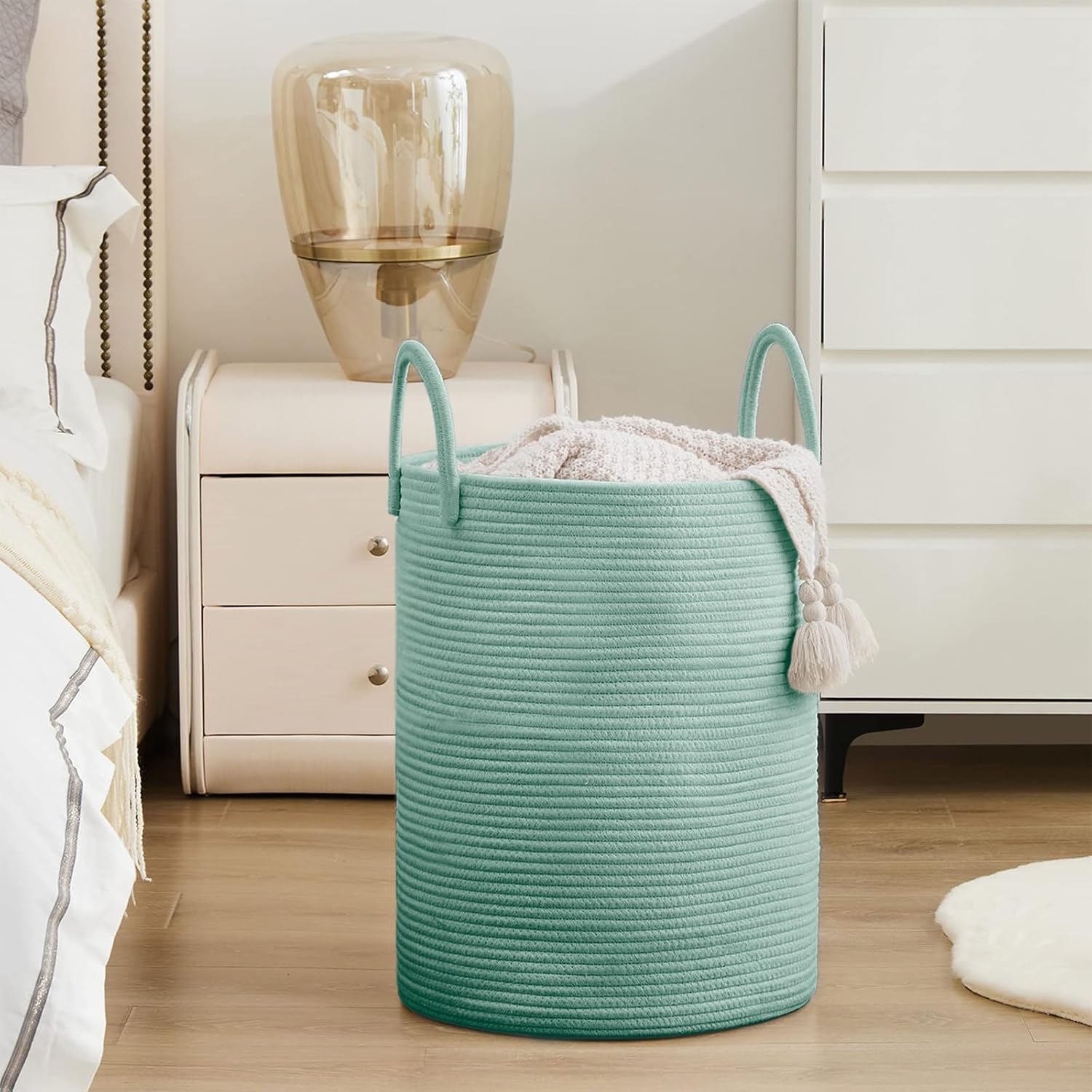 YOUDENOVA Laundry Hamper Basket, Woven 58L Tall Laundry Basket for Blanket Organizer- Nursery