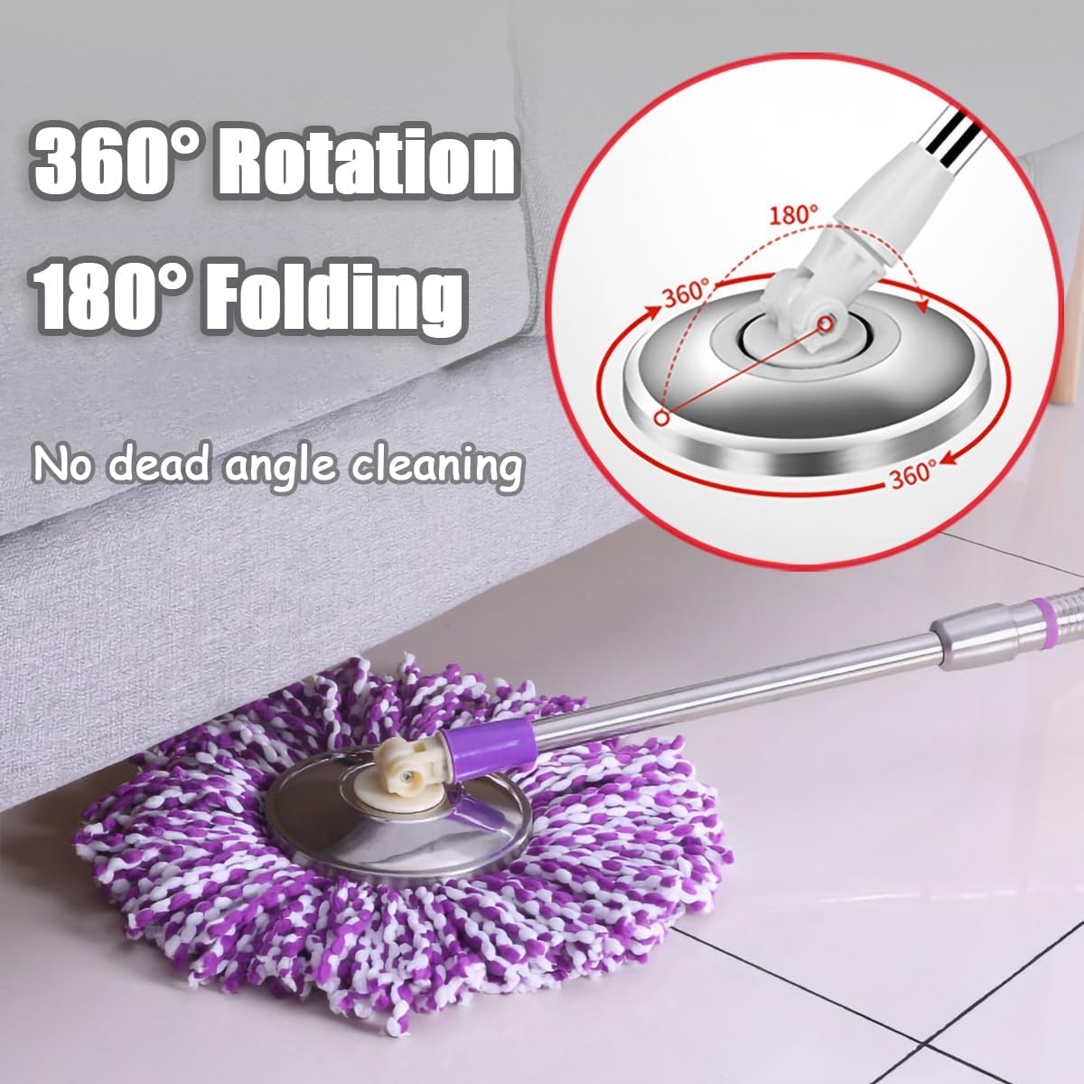 Extended Spin Mop Replacement Mop Handle, Upgraded 60-inch 360 Degrees Rotating Telescopic
