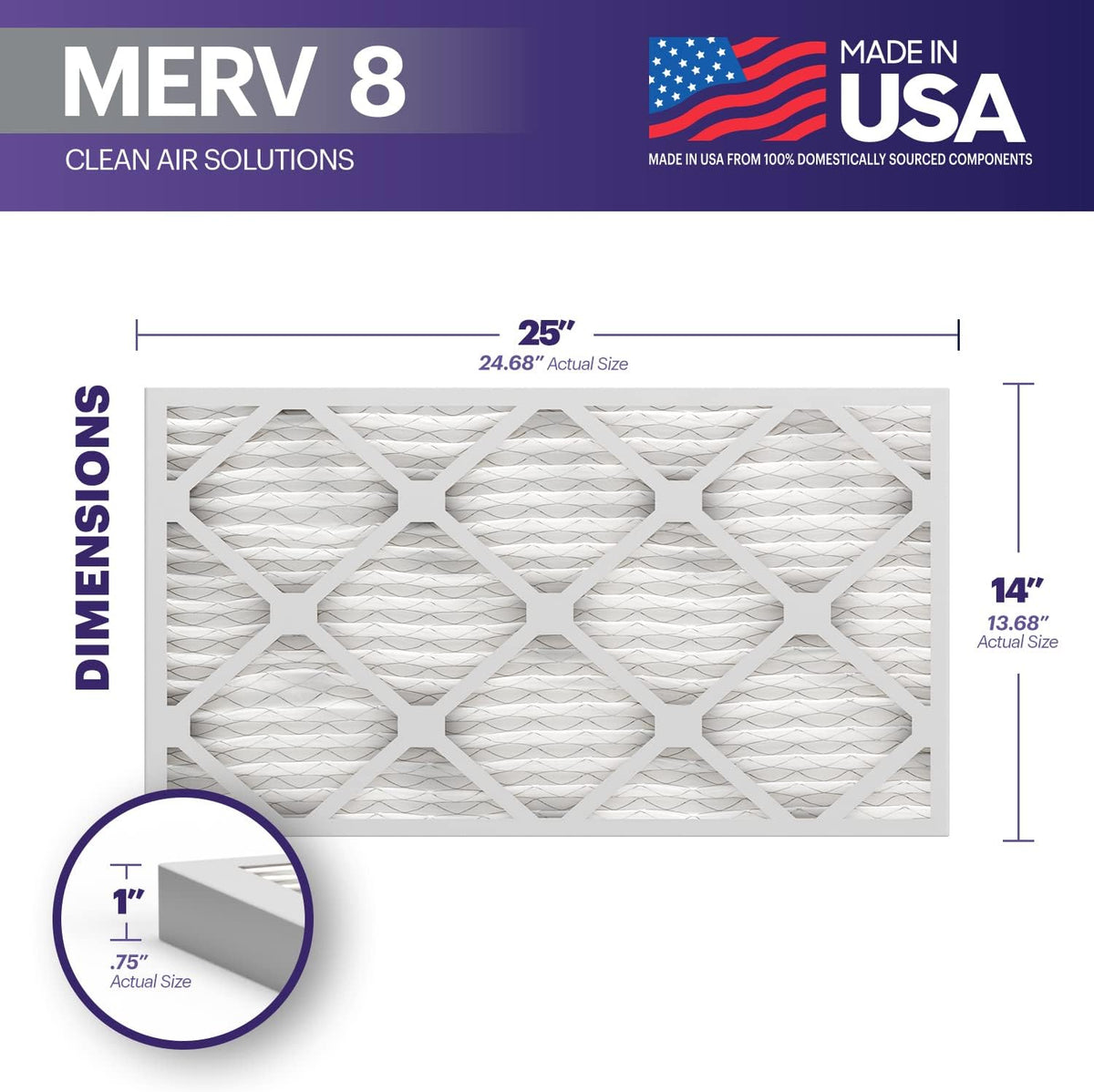 BNX TruFilter 14x25x1 Air Filter MERV 8 (6 Pack) - MADE IN USA – Dust & Pet Defense Electrostatic
