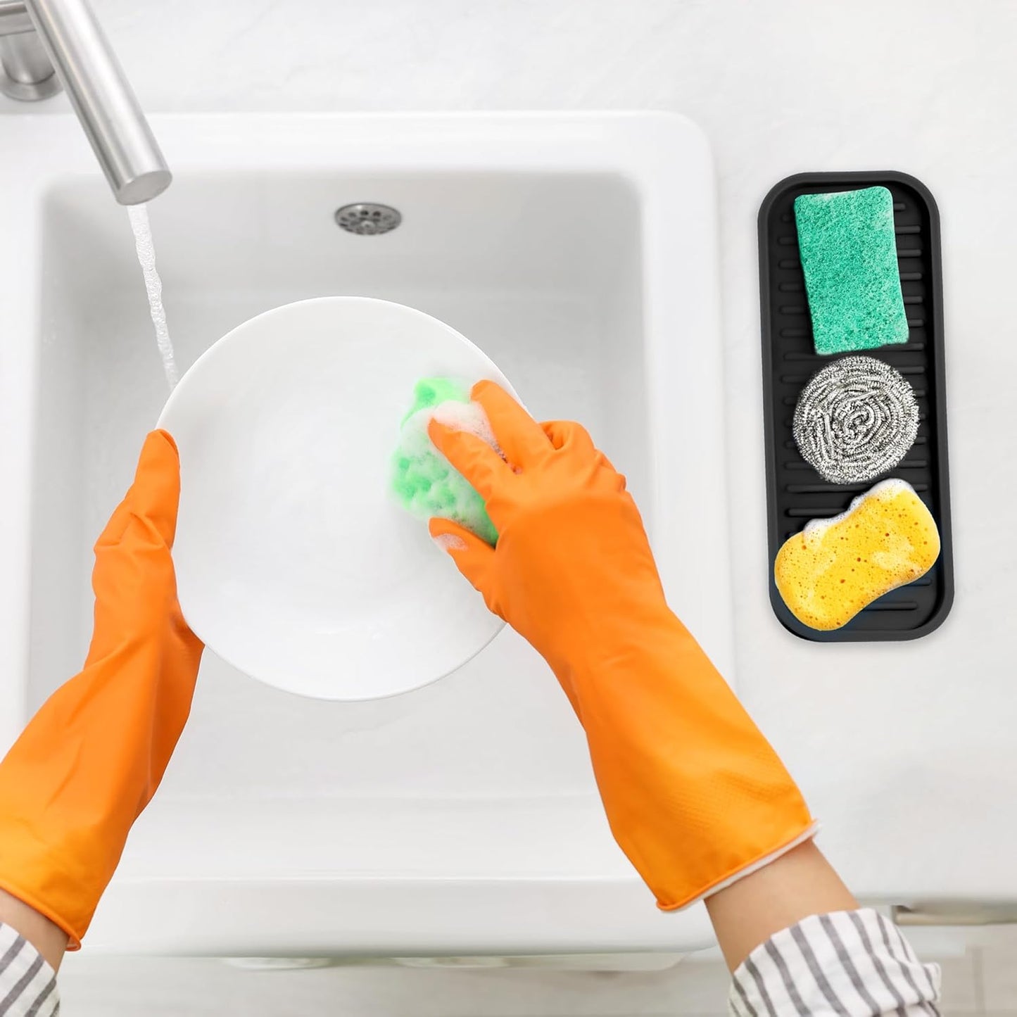 Zulay Kitchen (9x3.5) Silicone Sponge Holder for Kitchen Sink - Flexible Multipurpose Soap Tray