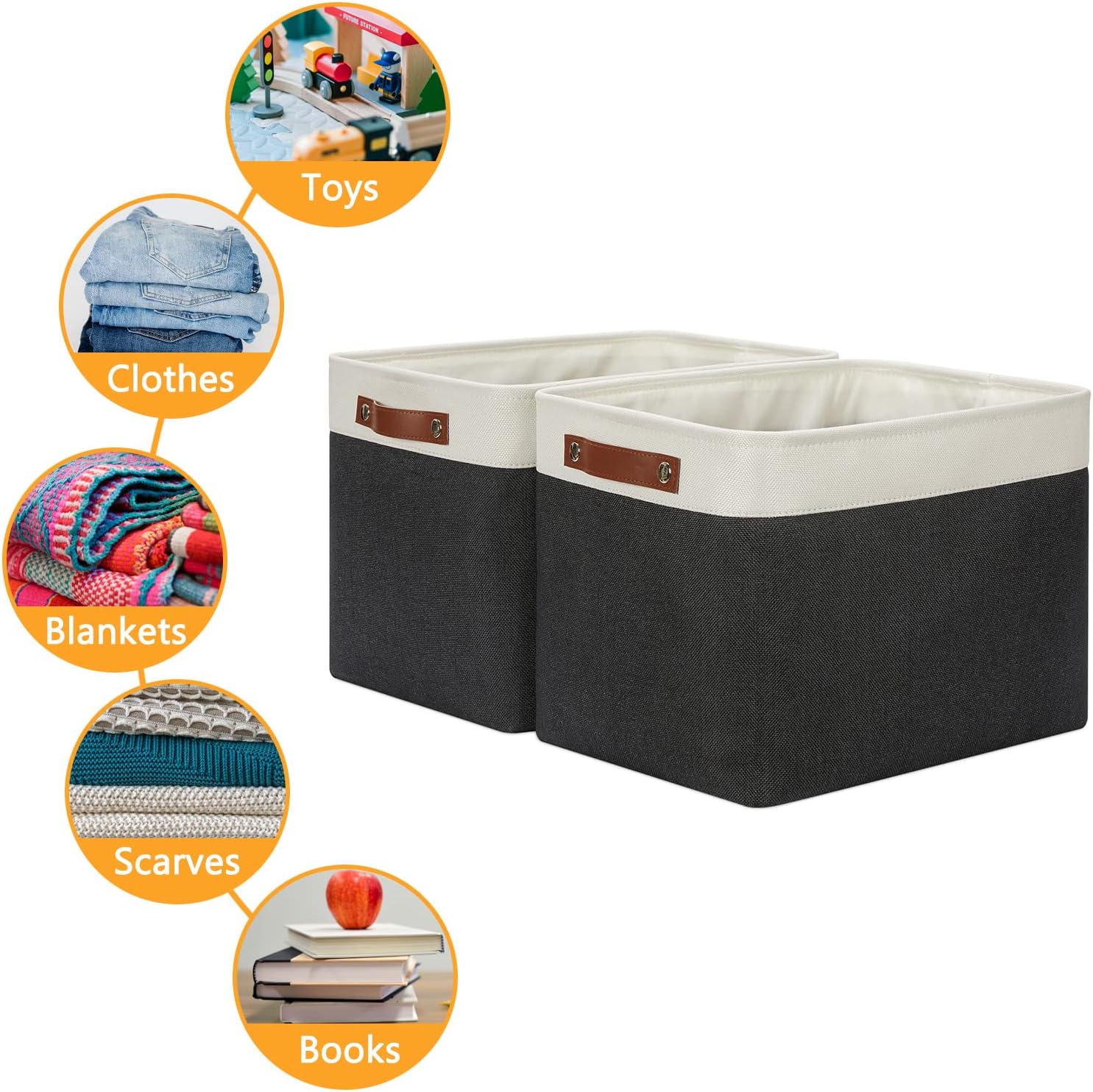 DULLEMELO Storage Bins Large-16"x12"x12" With Leather Handles for Organizing,Decorative Collapsible