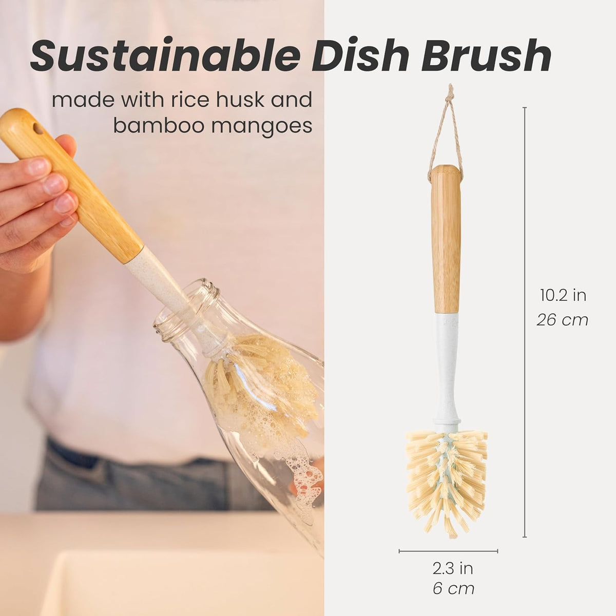 Vigar Zeroline 10.2" Long Bamboo Dish Brush, Ideal Dish Brush for Cups, Wine Glass, Tumbler