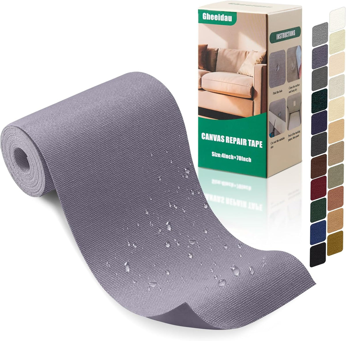 Canvas Repair Tape 4×70 Inch Waterproof Self-Adhesive Fabric Repair Patch for Repairing Boat