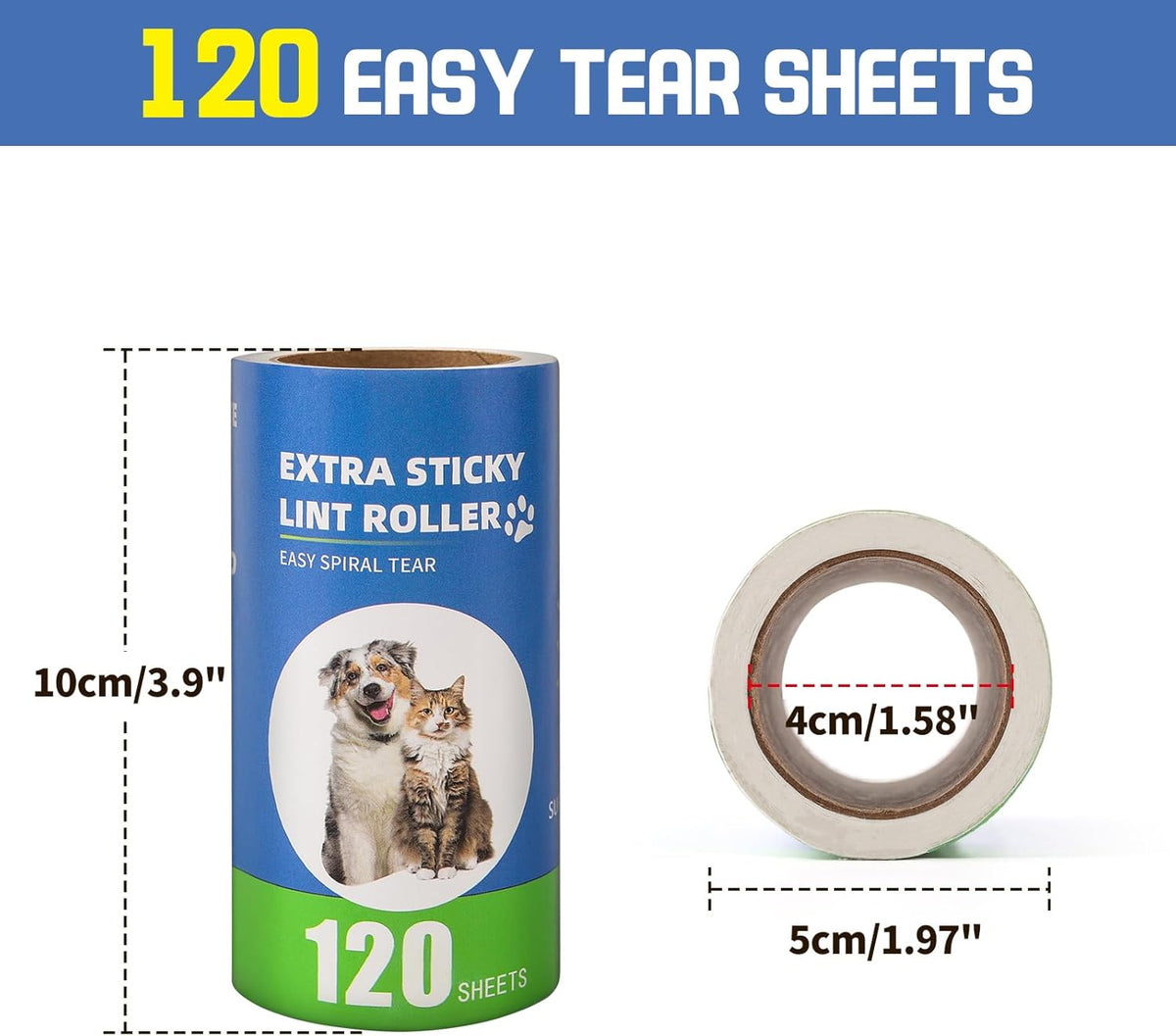 Extra Sticky Lint Roller Refills 6 Pack (720 Sheets) fit 3.8"-4" Standard Size Lint Roller Sticker