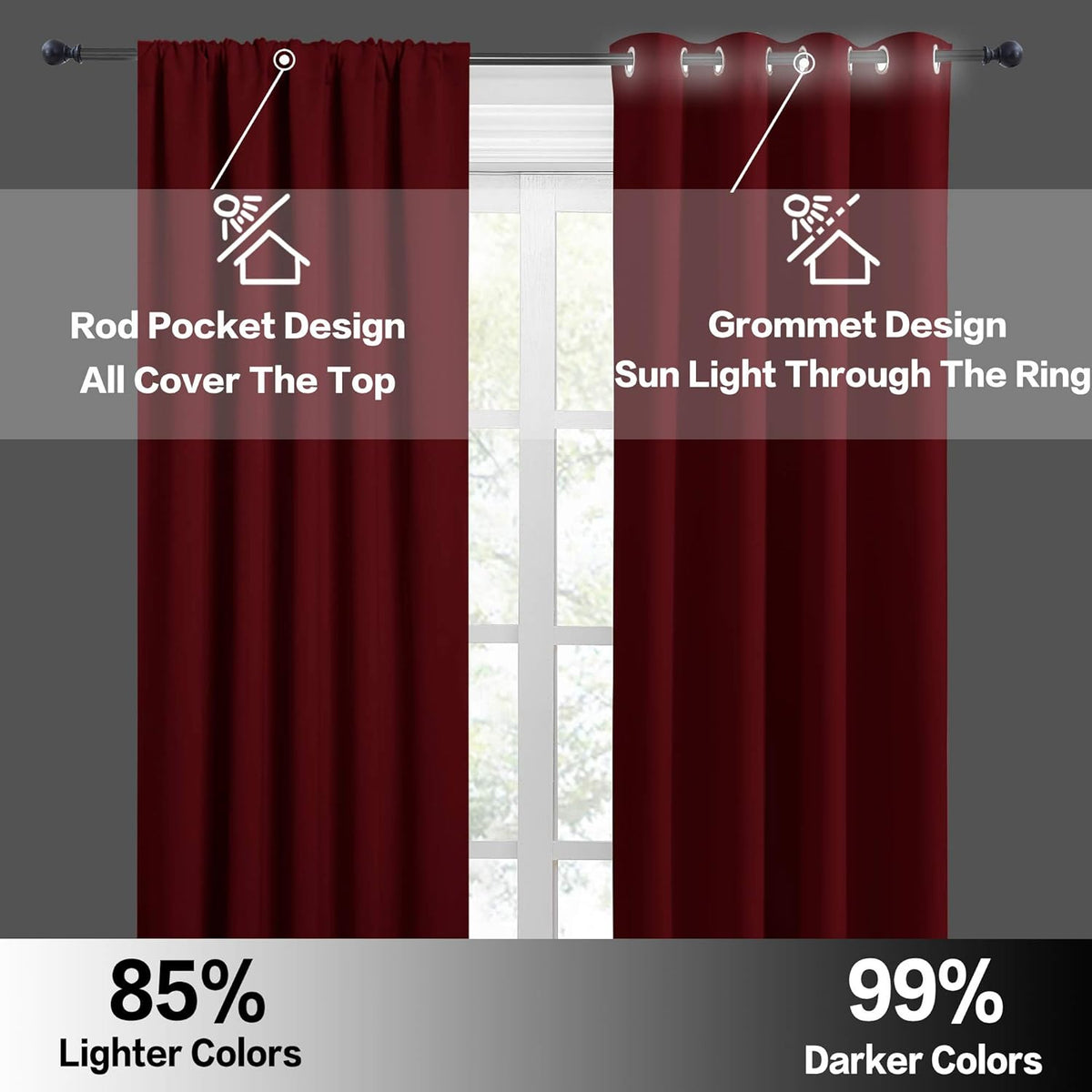 RYB HOME Kitchen Curtains 45 inch Length 2 Panels Set, Privacy Assured Drapes Room Darkening Small