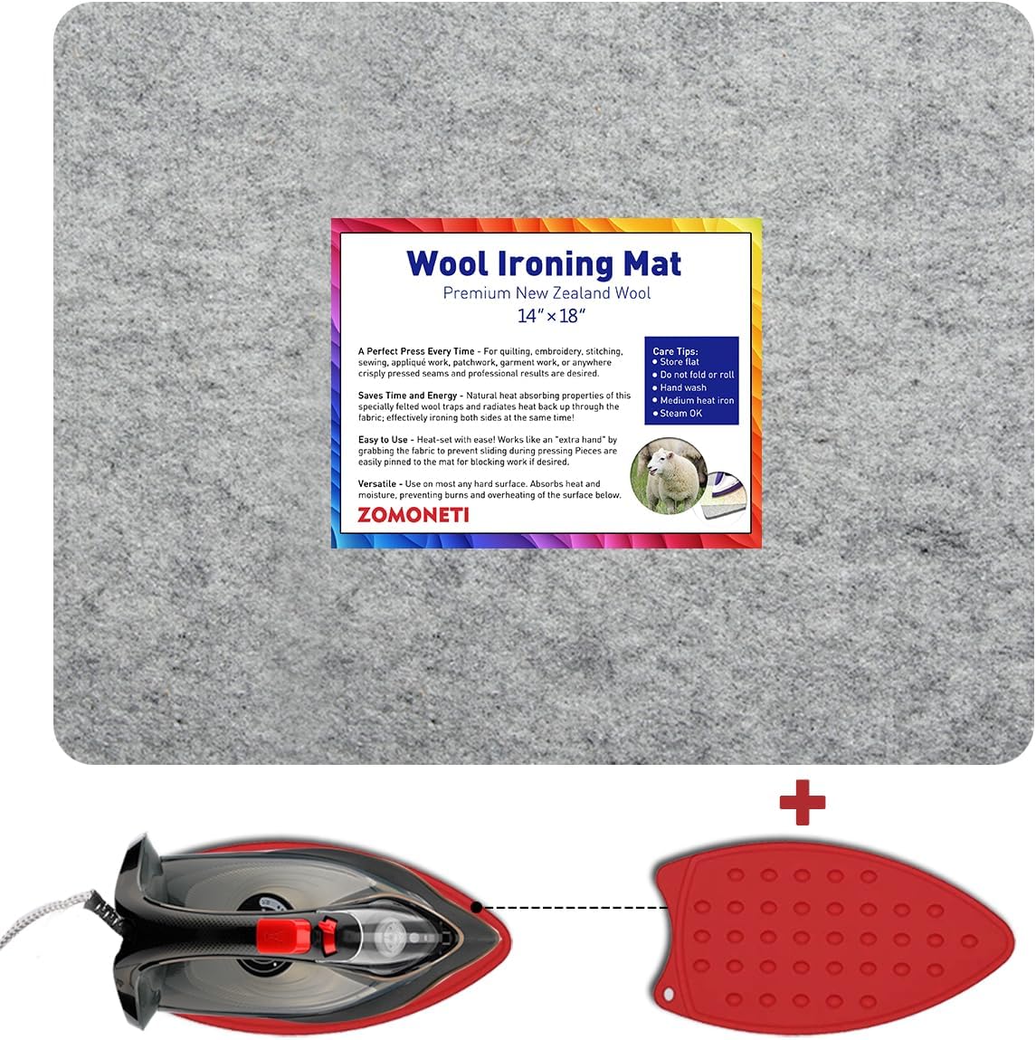 ZOMONETI 18" x 14" Wool Pressing Mat 100% New Zealand Felted Wool Ironing Mat Pad Blanket for