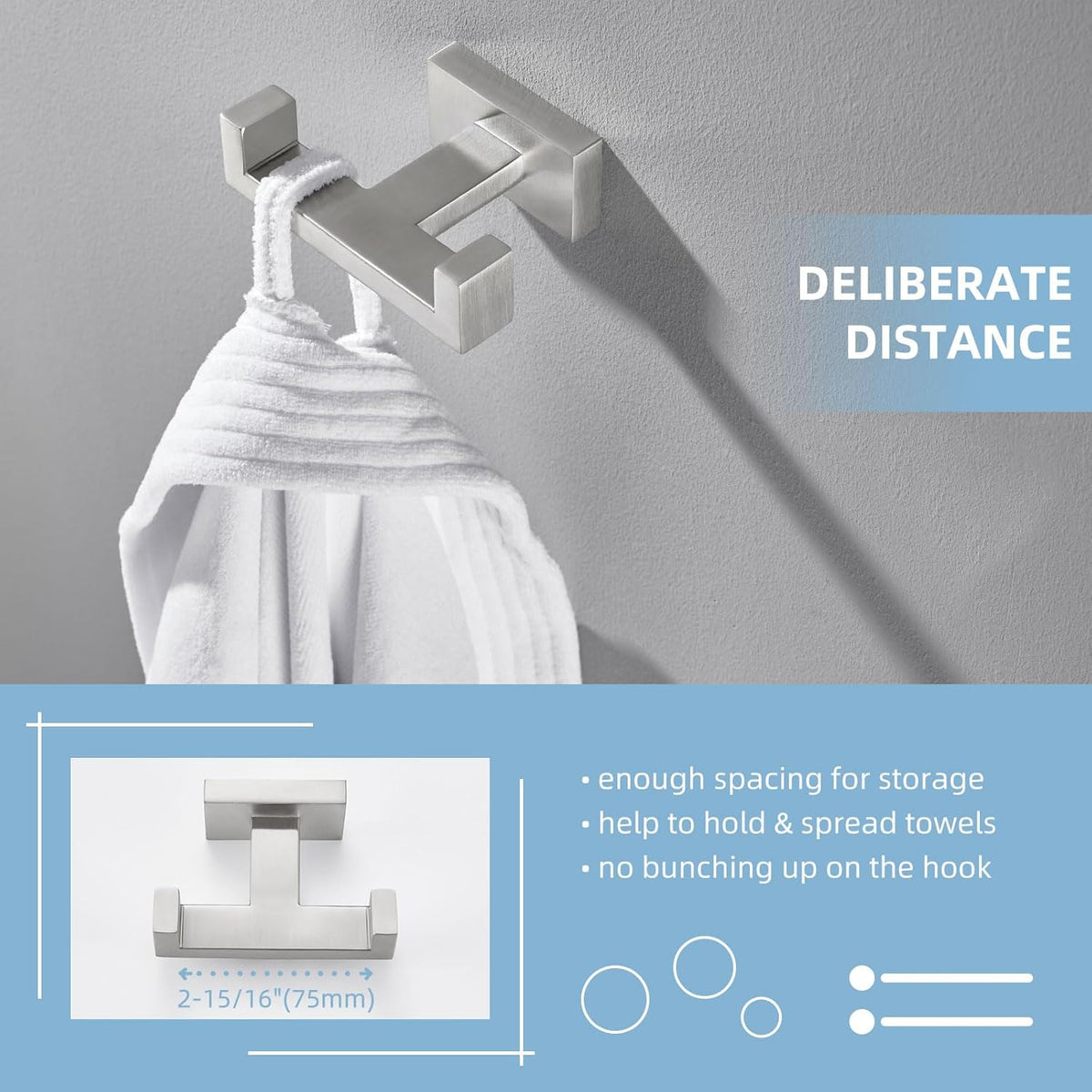 Angle Simple Towel Hook for Bathroom, SUS 304 Stainless Steel Double Robe Coat Hook, Hand Towel