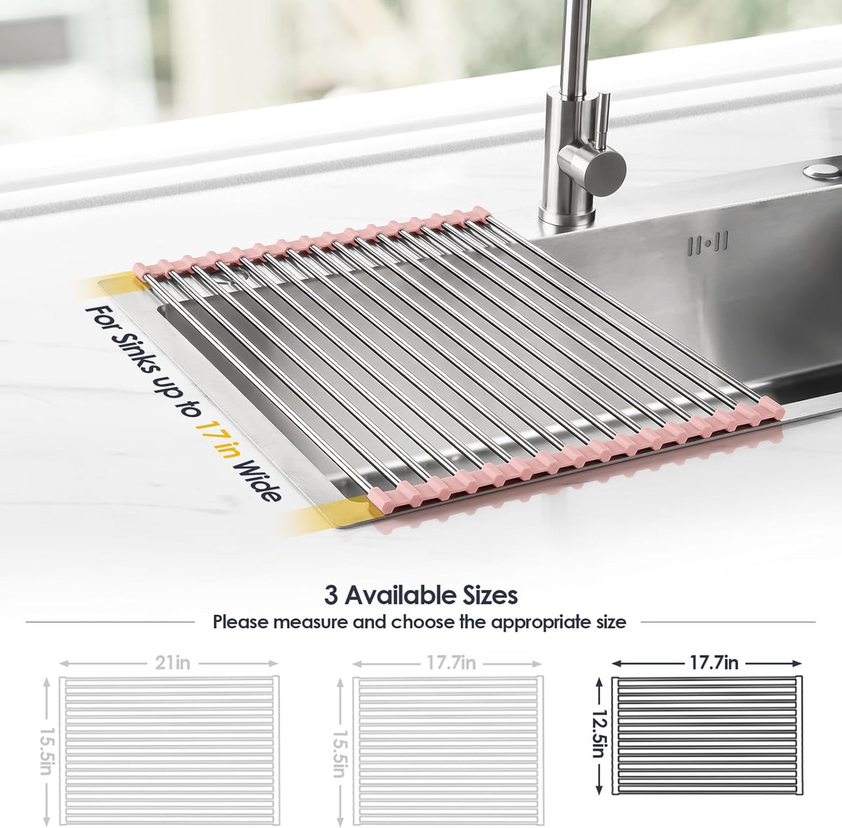 Tomorotec 17.7" x 12.5" Roll Up Dish Drying Rack Over Sink Drying Rack Sink Cover Kitchen Sink