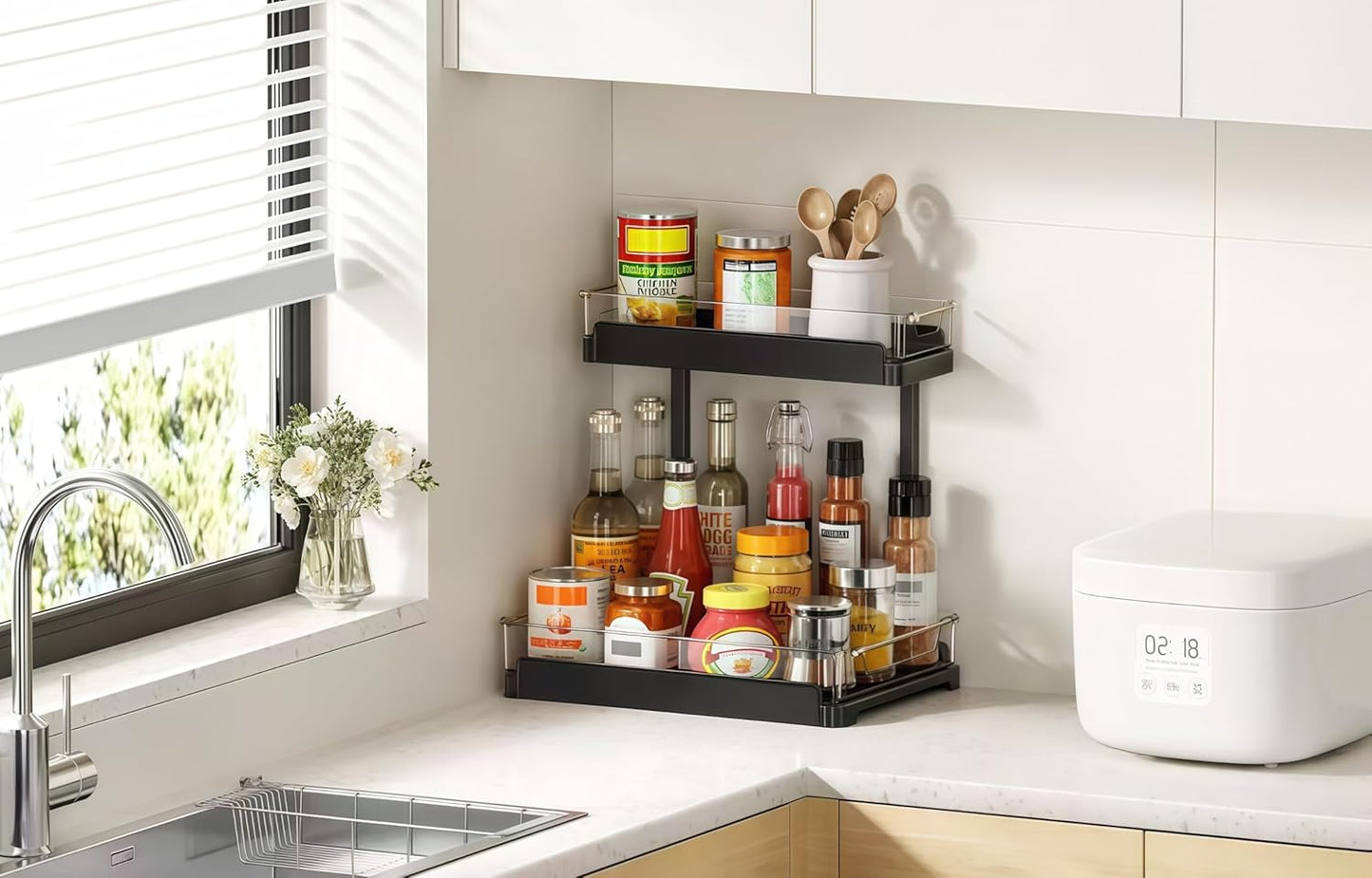heart & home 1-Pack Under Sink Storage Organizer for Kitchen & Bathroom Cabinets with Removable