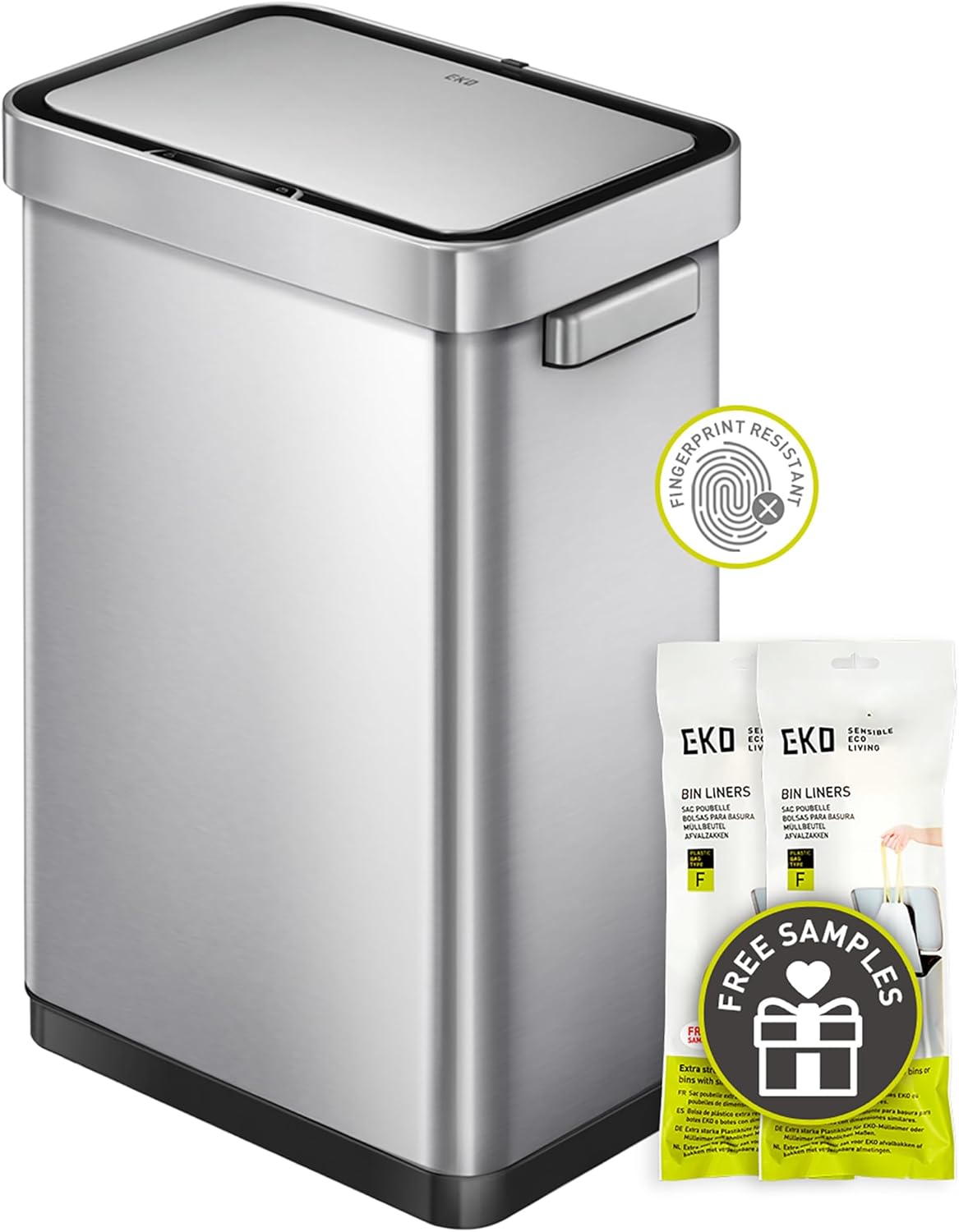 EKO Deluxe Mirage-T 50 Liter / 13.2 Gallon Touchless Rectangular Motion Sensor Trash Can, Matte