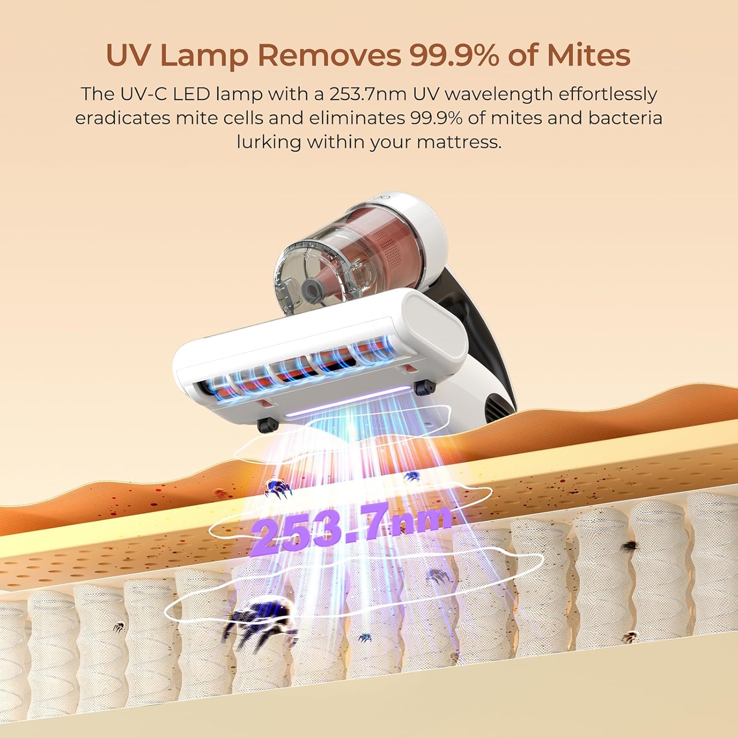 JIGOO J200 Improve Sleep Mattress Vacuum Cleaner Uv Sanitizing, Deep Cleaning Bed Vacuum