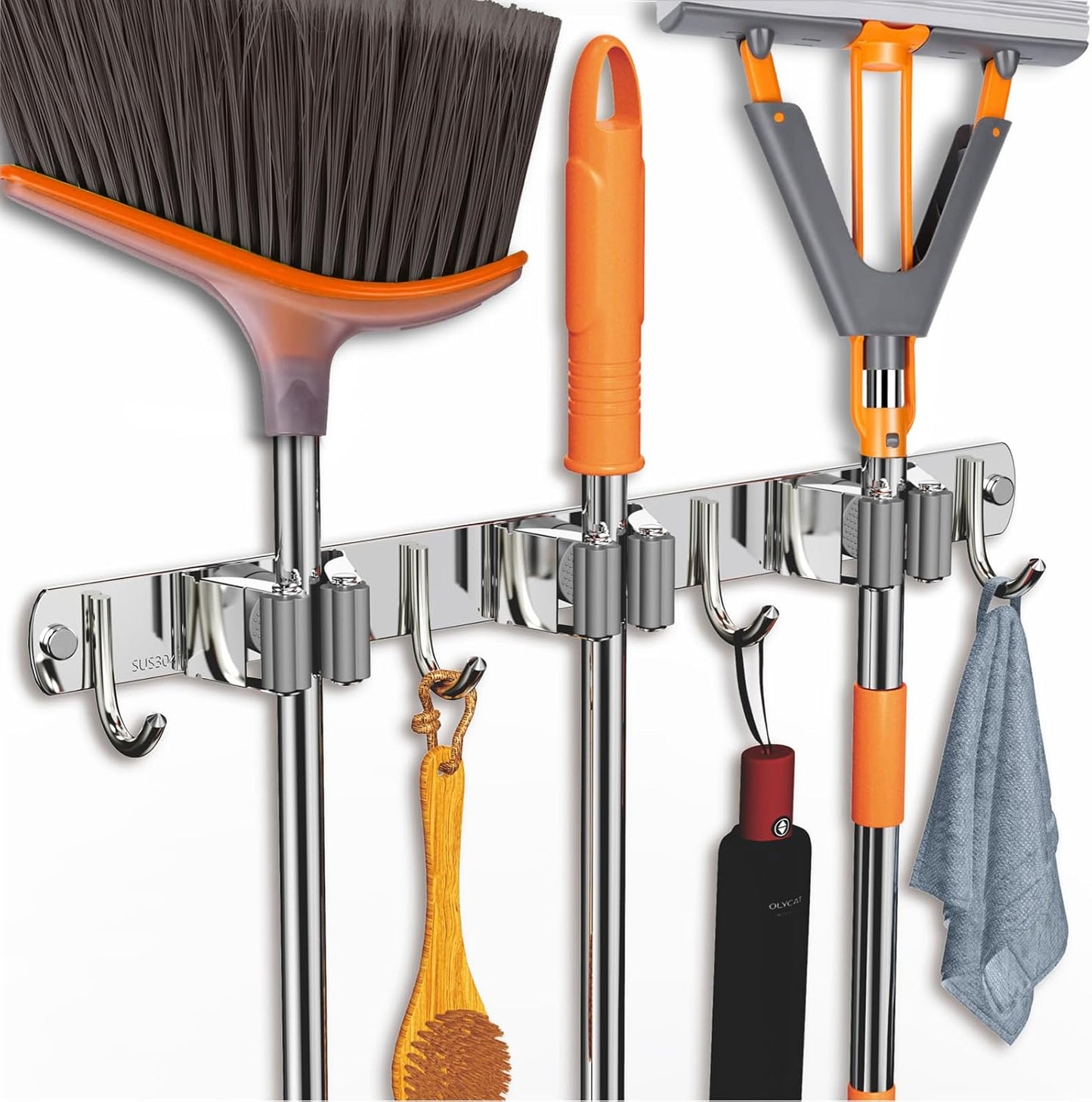 2 Pack Mop and Broom Holder Wall Mount, Non-slip Broom Hanger, Heavy Duty Mop Broom Organizer for