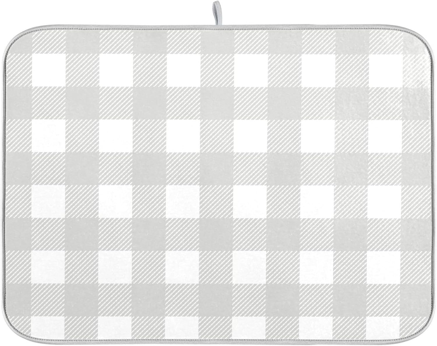 Buffalo Plaid Gray White Dish Drying Mat for Kitchen Countertop 16x18 Chessboard Rectangle Small