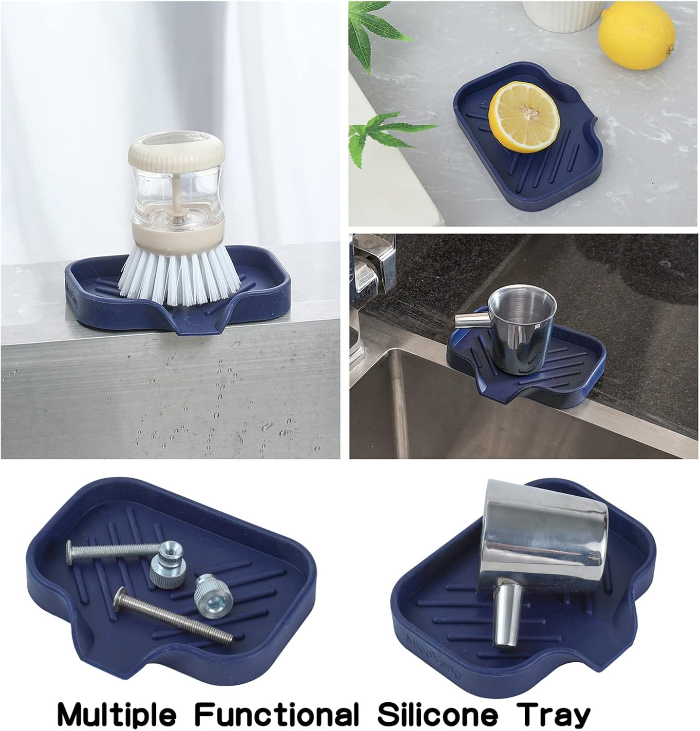Silicone Bathroom Soap Dishes with Drain Spout-Kitchen Sink Organizer,Sponge Holder,Dish Soap