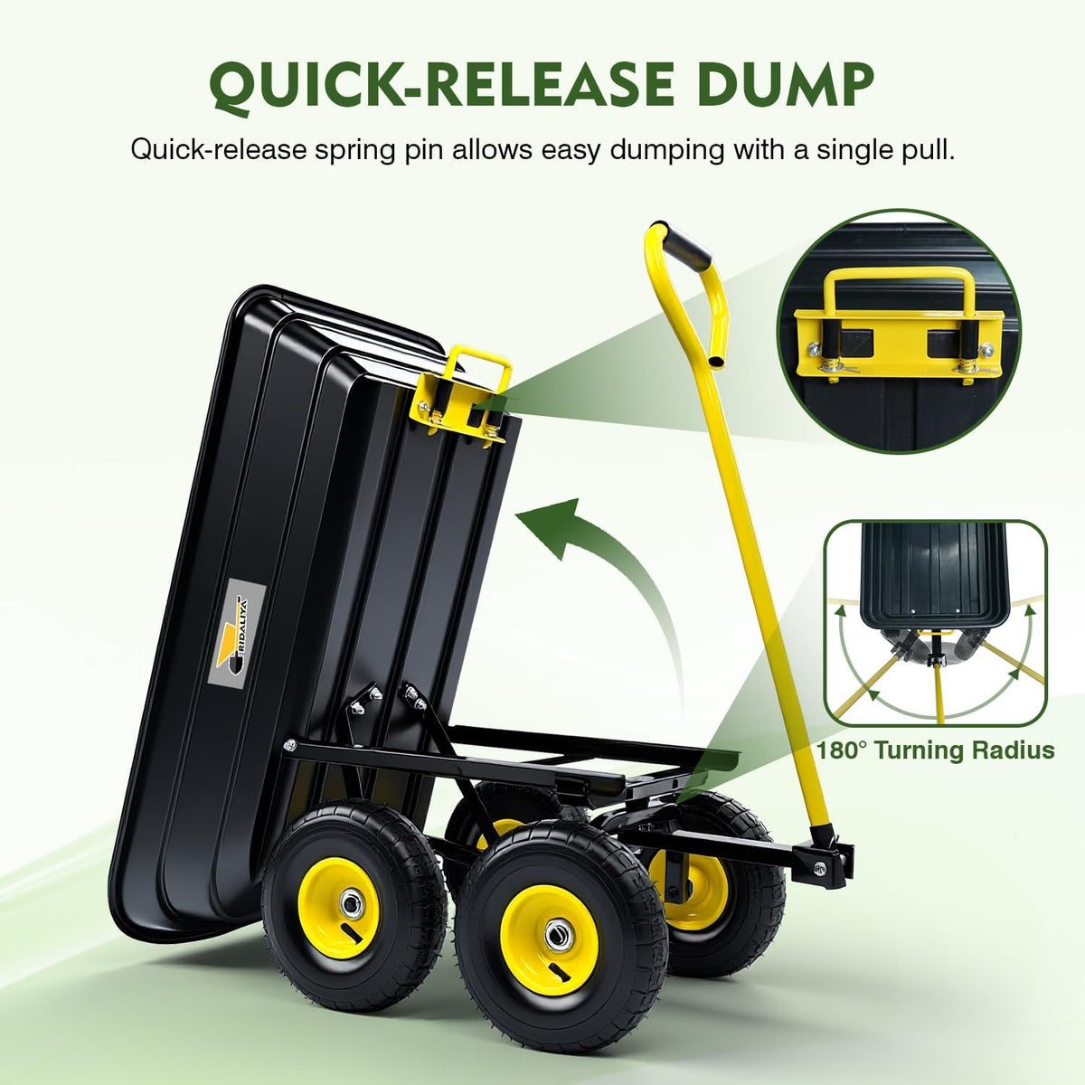 Garden Dump Cart, Heavy-Duty Utility Wagon with 600 lb Capacity, 4 Cu Ft Bed, 10" Pneumatic Tires