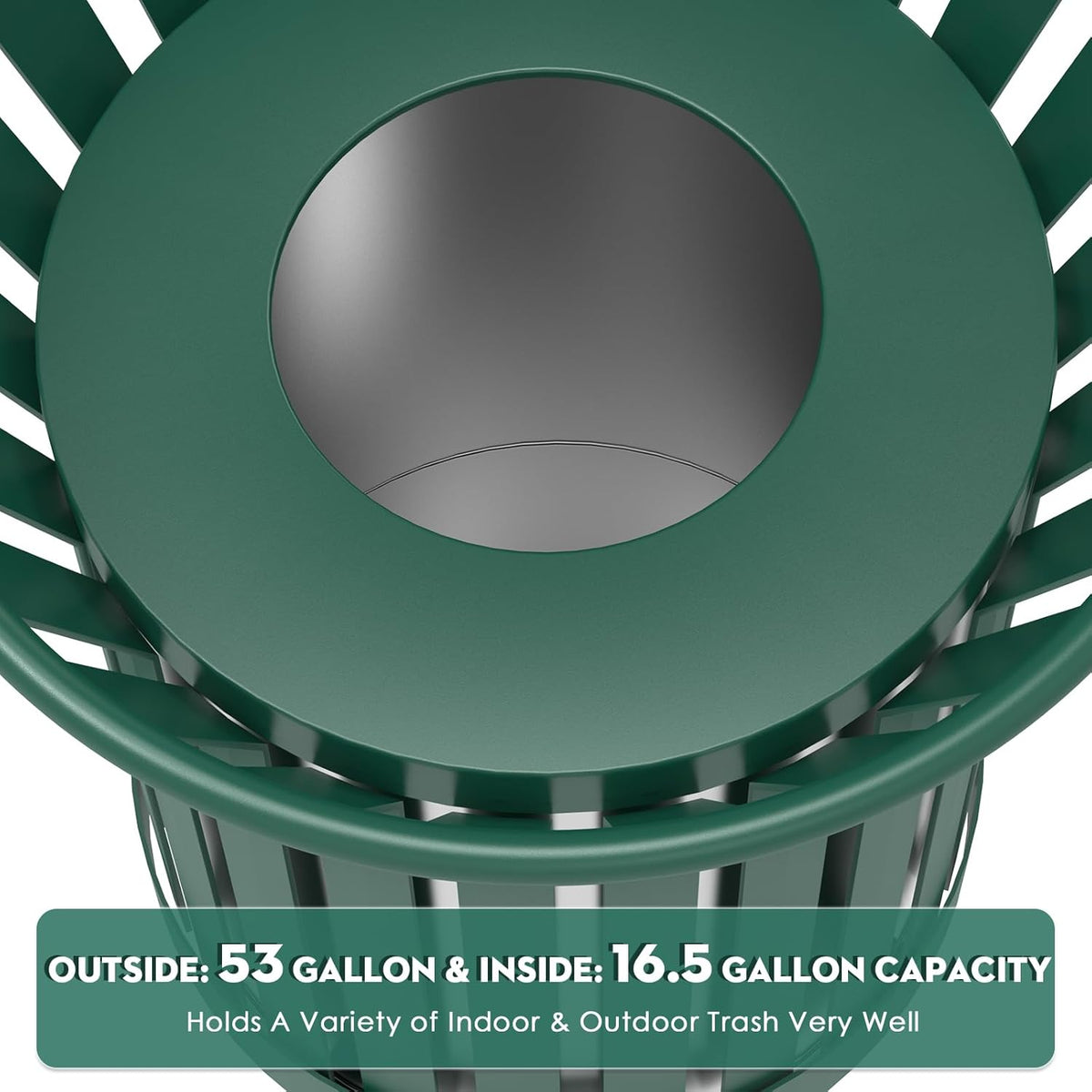 Round Heavy Duty Outdoor Trash Can, Large Metal Slatted Garbage Can for All Weather Resistant
