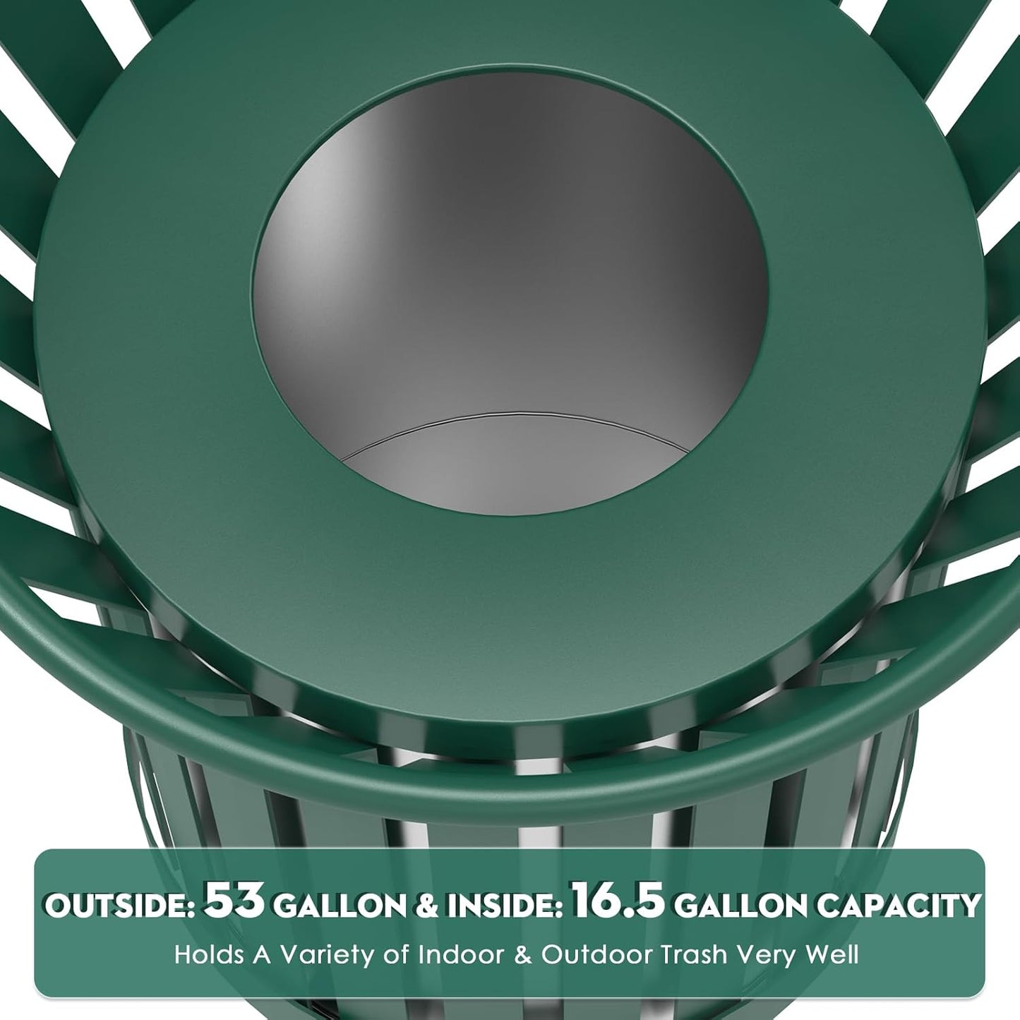 27.6IN Round Large Outdoor Trash Can, Heavy Duty Metal Slatted Garbage Can Outdoor, All Weather
