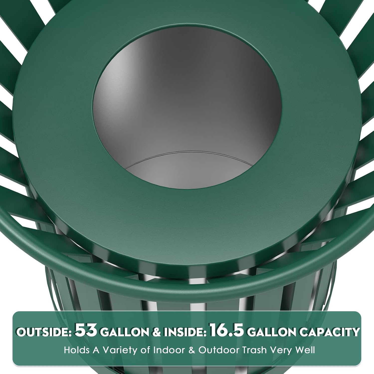 27.6IN Round Large Outdoor Trash Can, Heavy Duty Metal Slatted Garbage Can Outdoor, All Weather