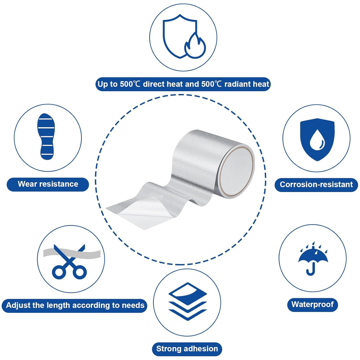 Zonon 2 Rolls Aluminum Foil Tape Heat Shield Tape Barrier Adhesive Reflective Fiberglass Thermal