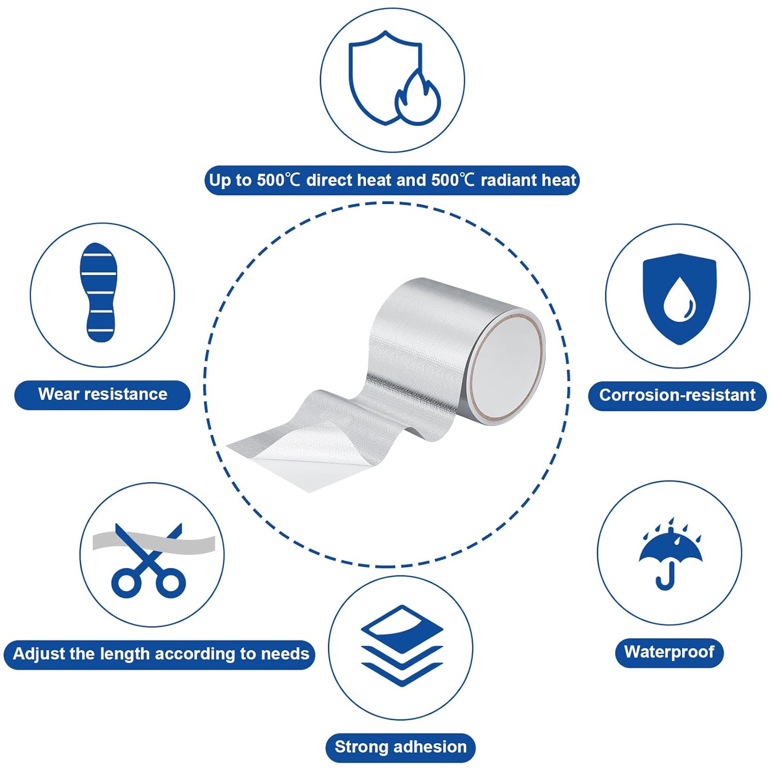 Zonon 2 Rolls Aluminum Foil Tape Heat Shield Tape Barrier Adhesive Reflective Fiberglass Thermal