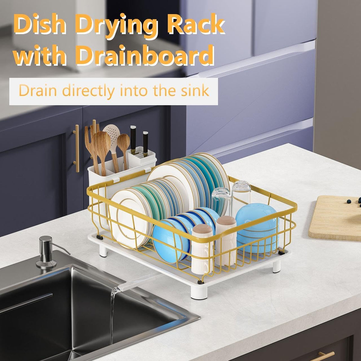Iron Dish Drying Rack with Drainboard Dish Drainers for Kitchen Counter Extendable Spout Strainers