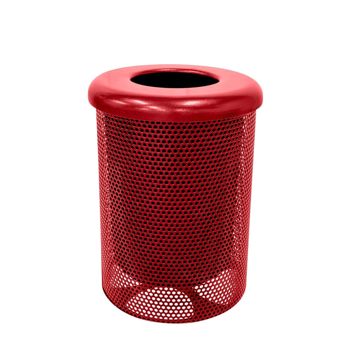 COATEDOUTDOORFURNITURE RFT-P-TXTRED Heavy Duty Round Trash Receptacle with Flat Top, Liner