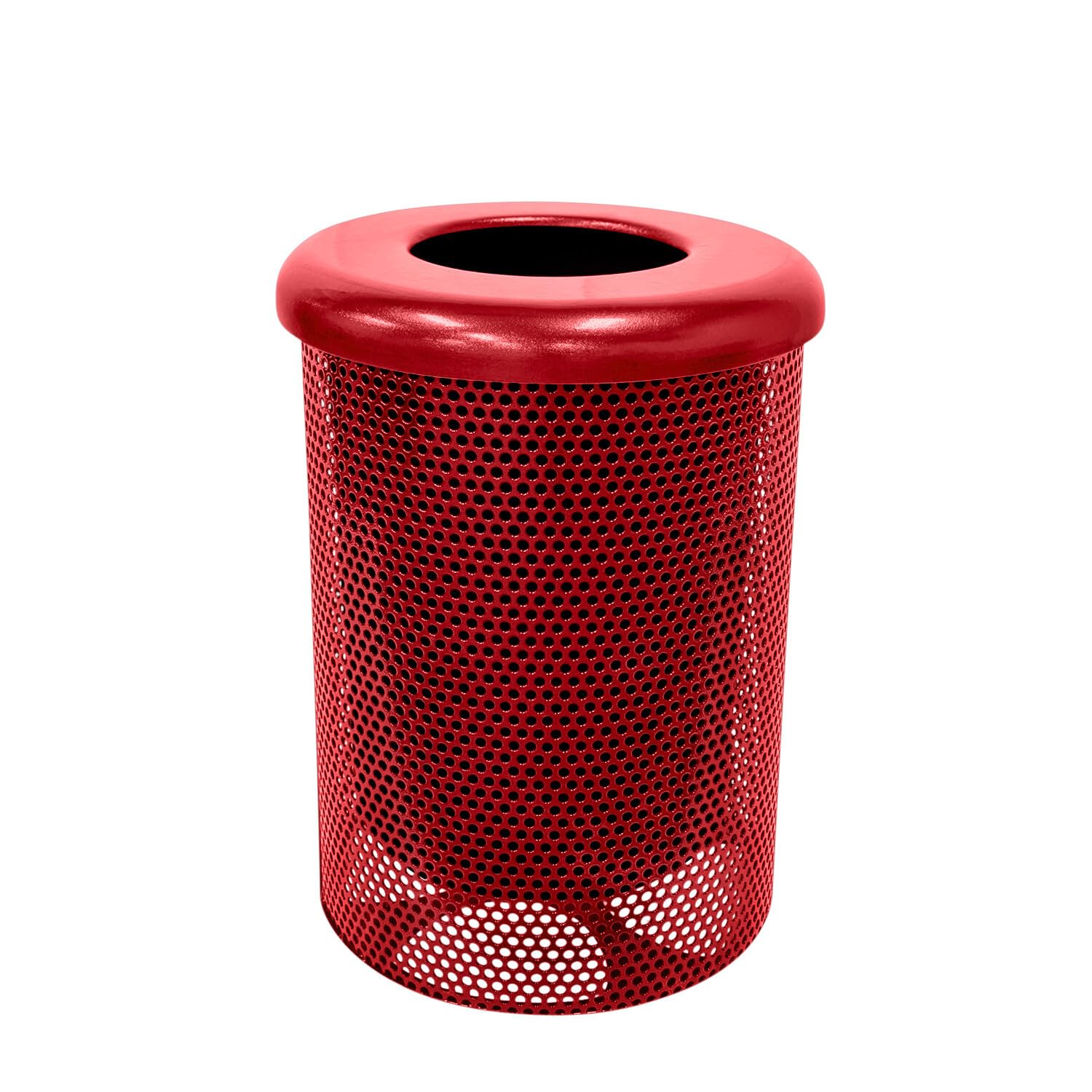 COATEDOUTDOORFURNITURE RFT-P-TXTRED Heavy Duty Round Trash Receptacle with Flat Top, Liner