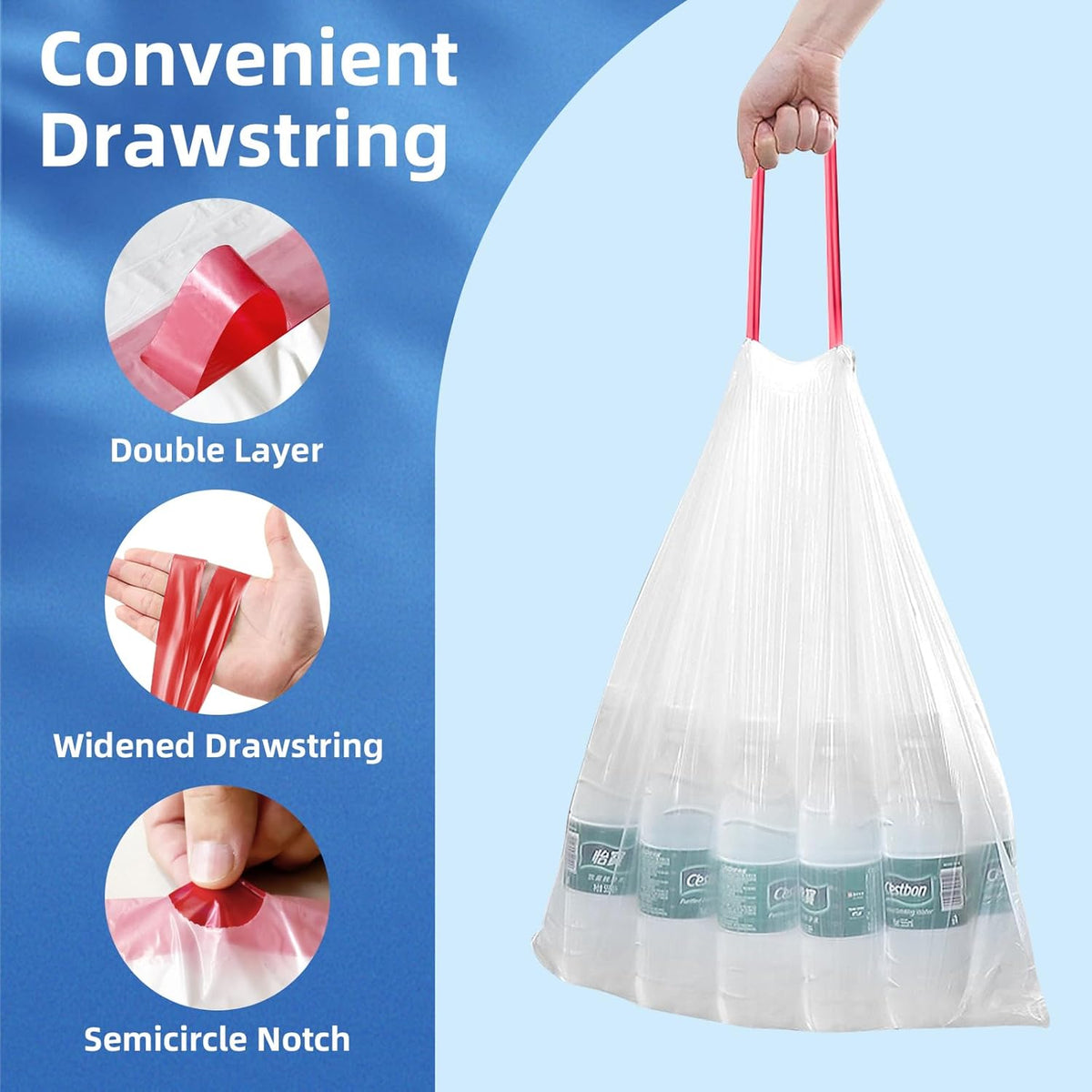 13.2 Gallon Tall Kitchen Drawstring Trash Bags, 200 Count Pre-separated Garbage Bags, Unscented